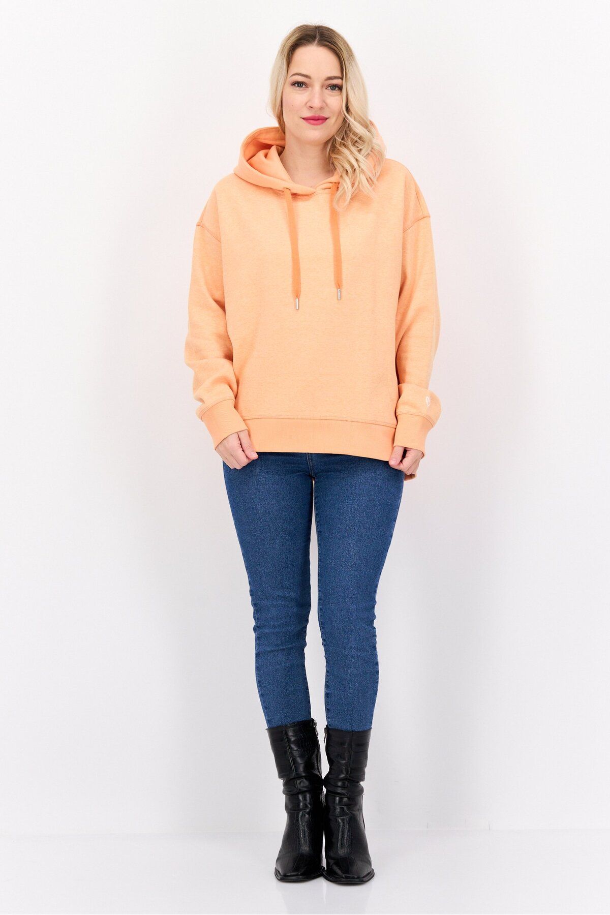 Esprit-Women Solid Long Sleeve Fleece Hoodie, Light Orange 4