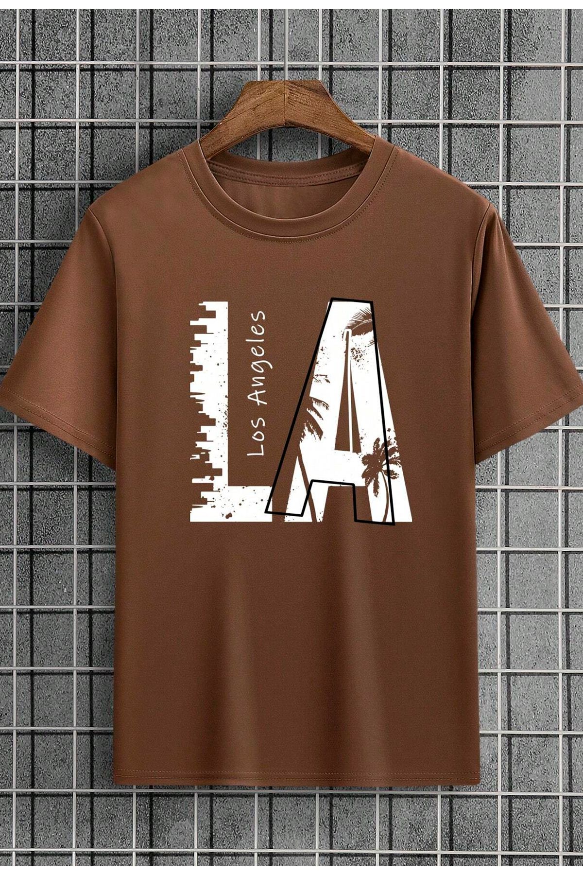 GIANTSTORE LA Palmiye Baskılı Oversize Kahverengi Erkek Tişört