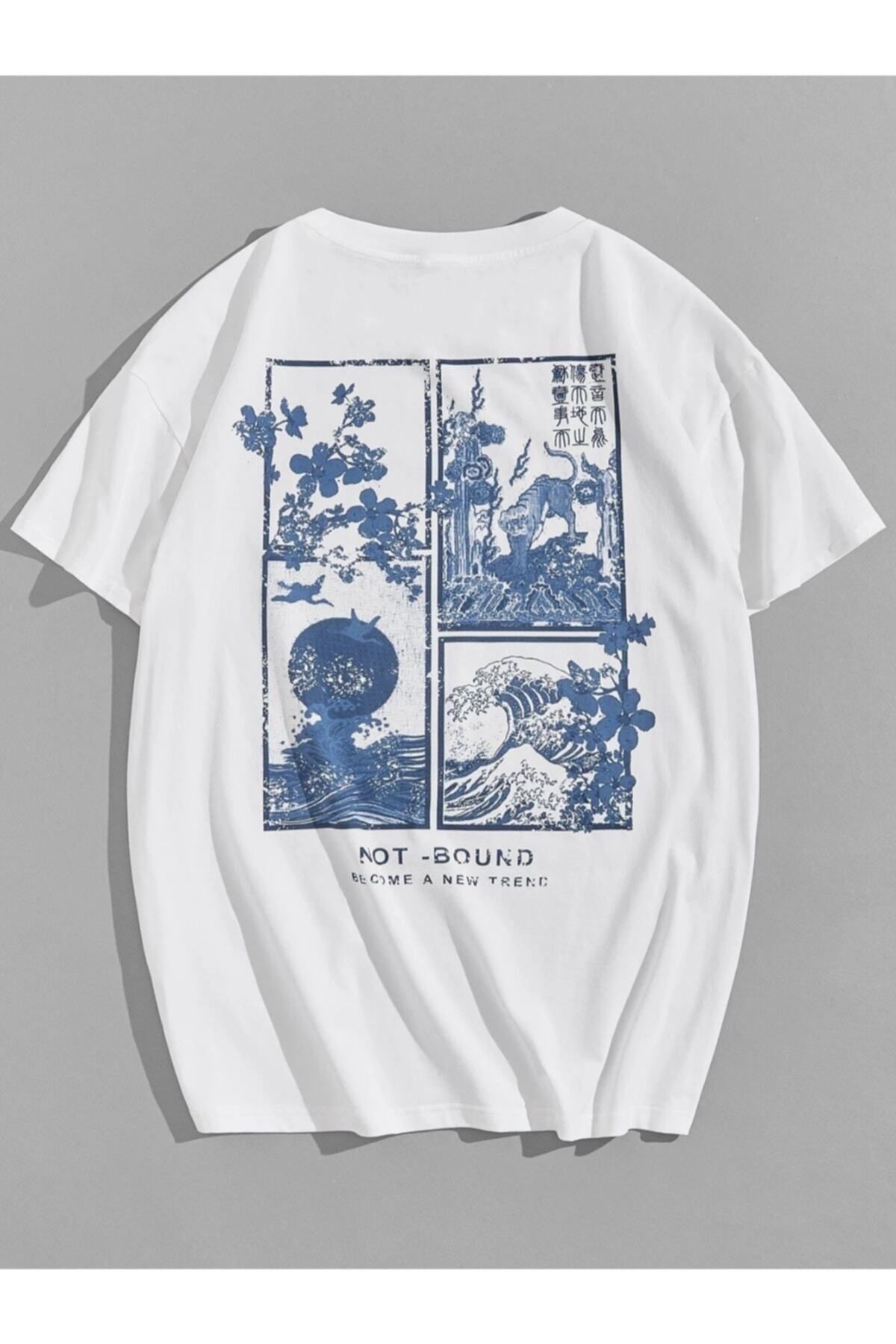 GIANTSTORE Unisex Beyaz Not Bound Baskılı Oversize T-shirt