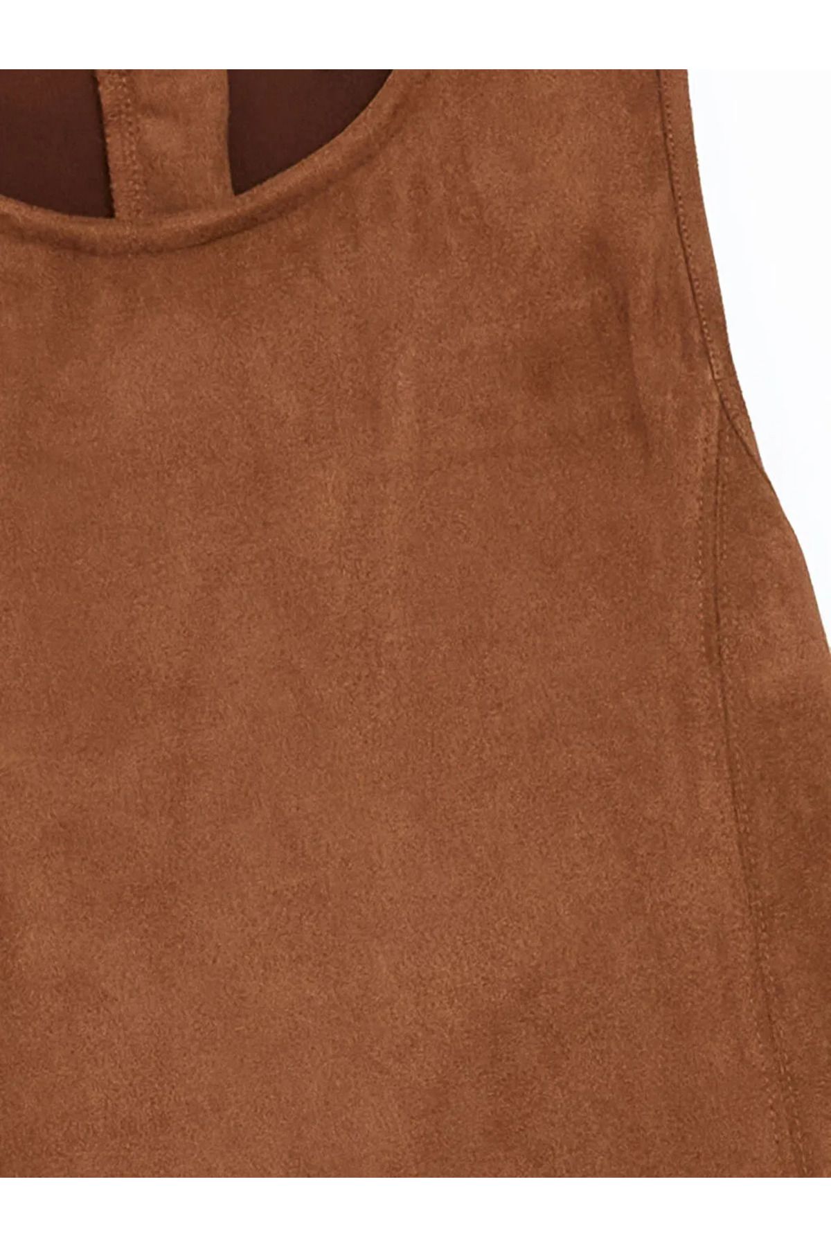 LC Waikiki-Lcw Kids Brown Crew Neck Girls Suede Dress 2