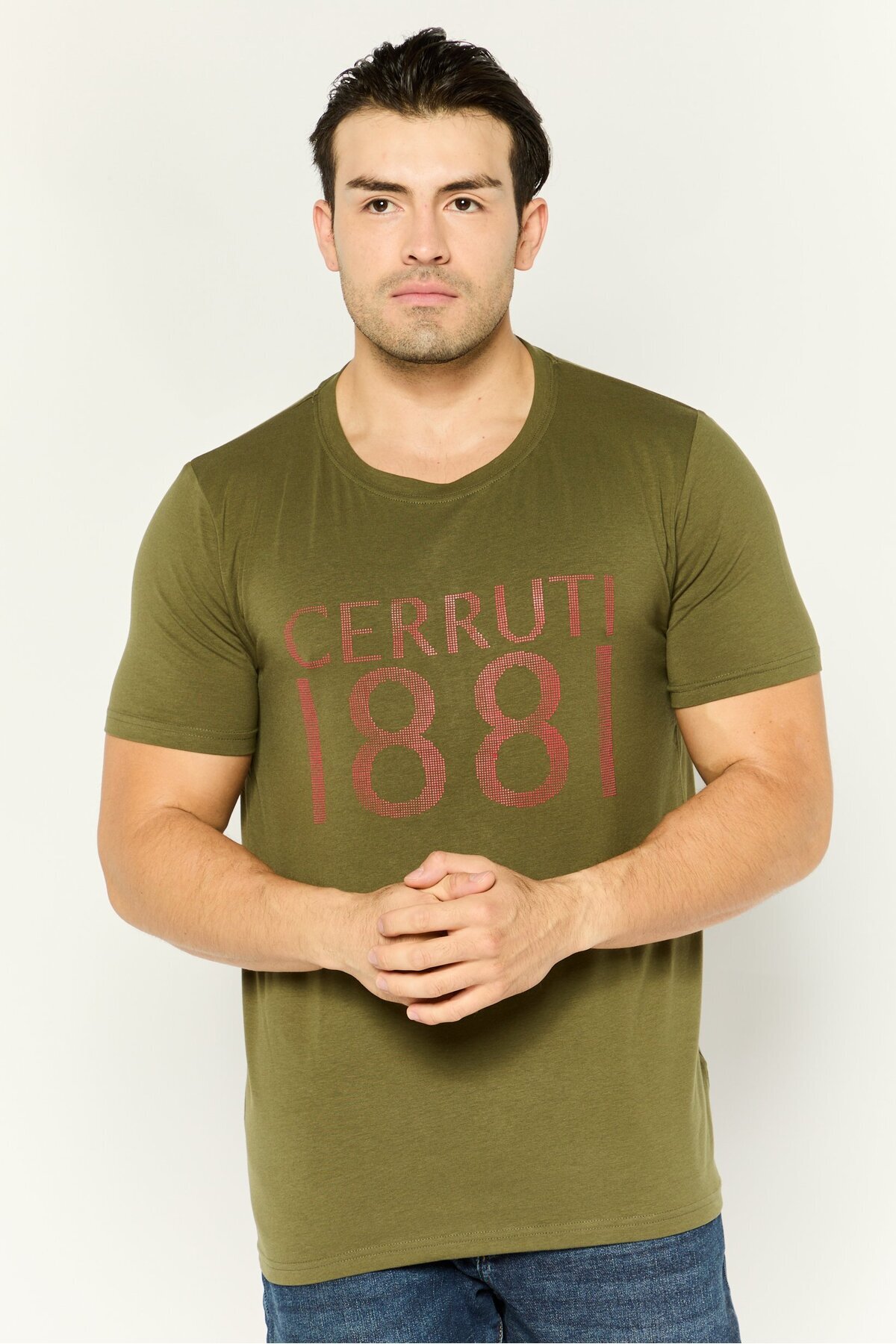 Cerruti 1881-Men Crew Neck Short Sleeve Brand Logo T-Shirt, Olive 1