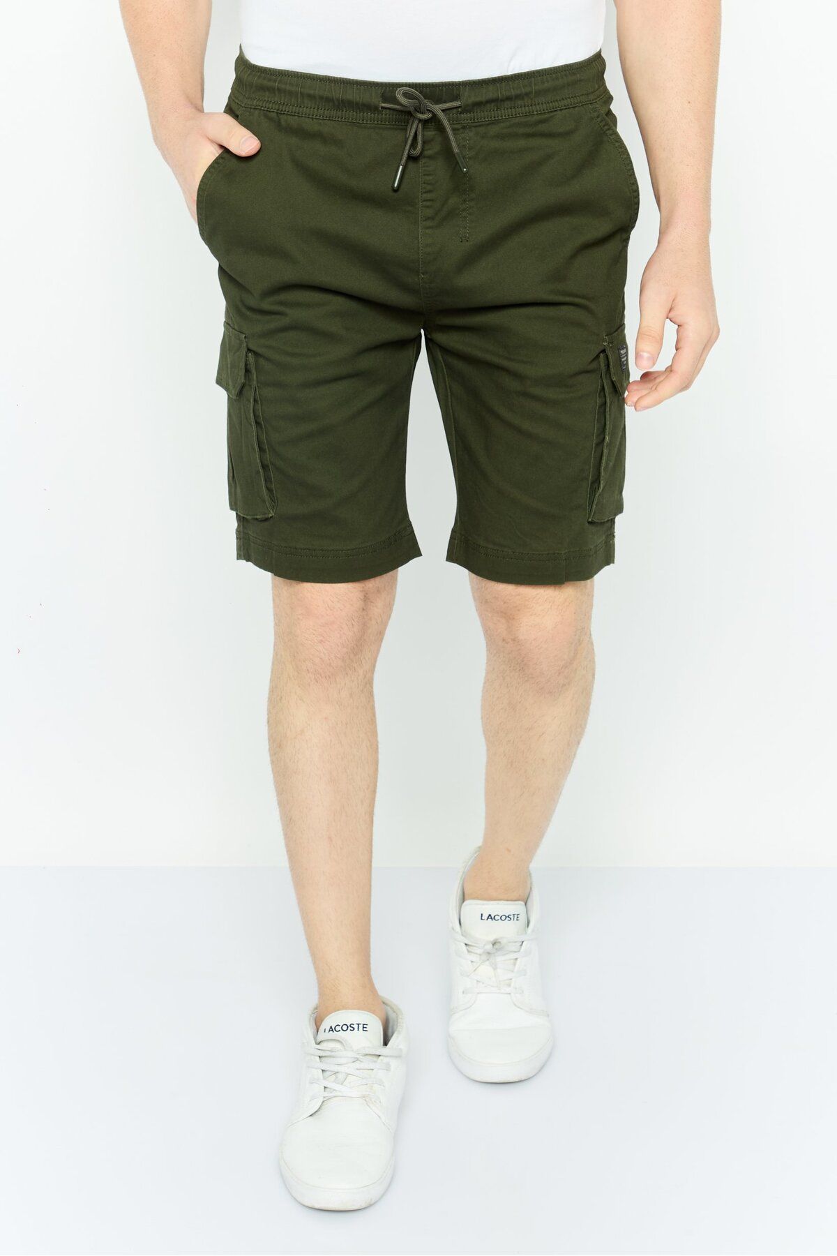 Threadbare-Men Brand Logo Cargo Troup Shorts, Forest Green 1