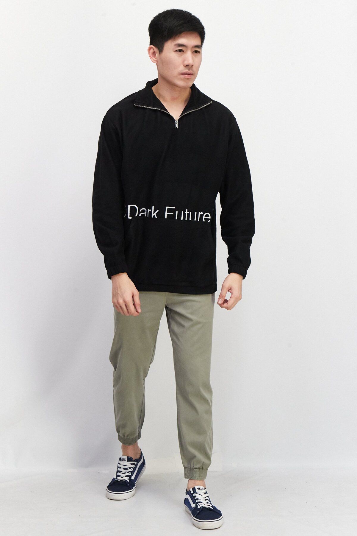 Asos Design-Men Quarter Zip Long Sleeves Embroidered Sweater, Black Combo 4