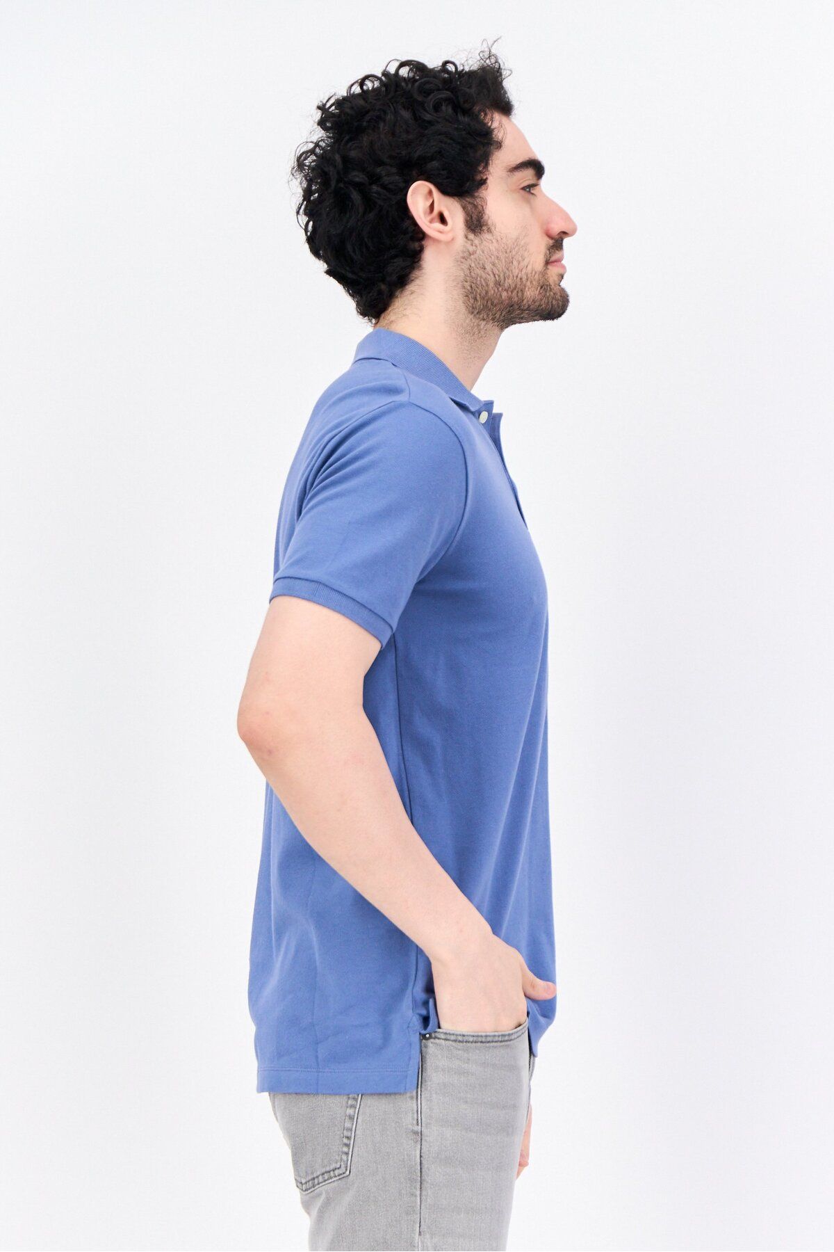 GAP-Men Regular Fit Short Sleeves Plain Polo Shirt, Dusty Blue 4