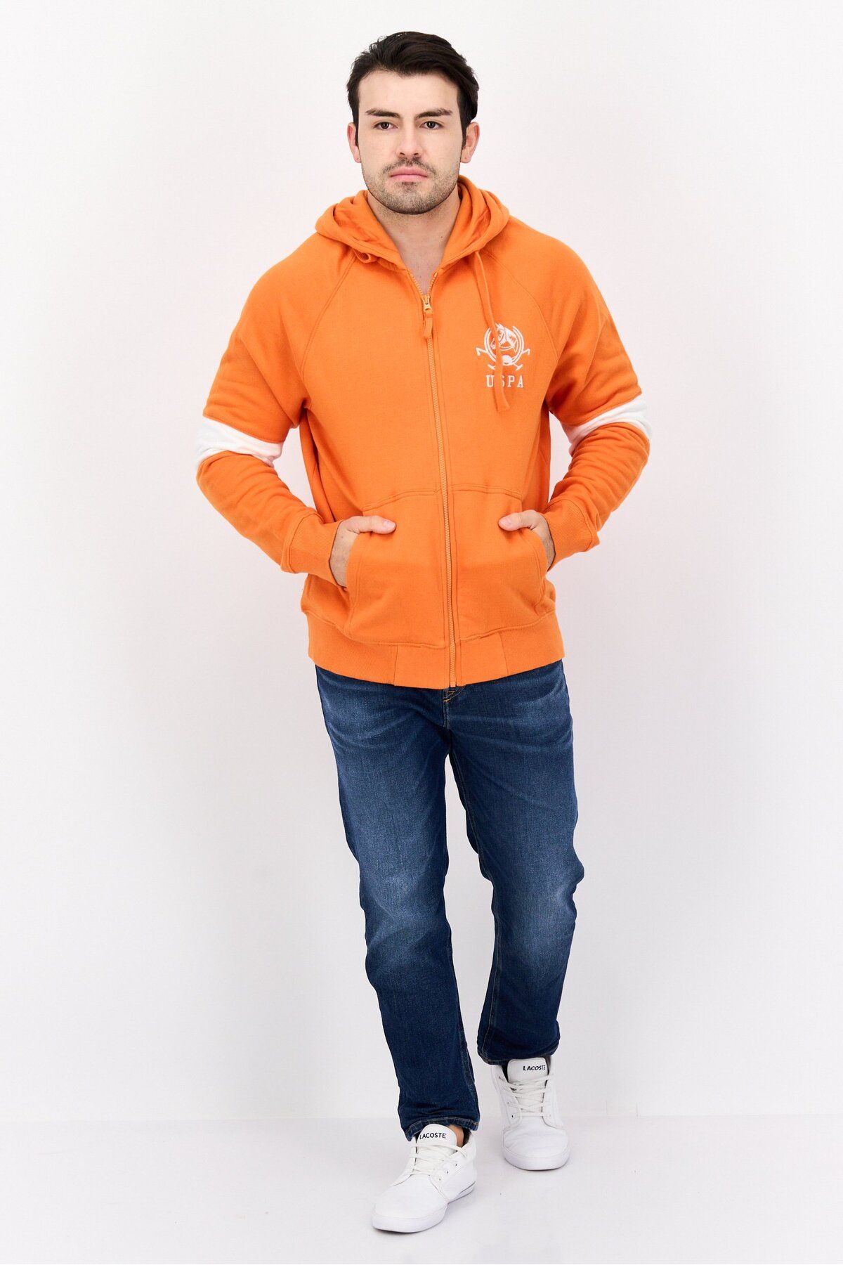 U.S. Polo Assn.-Men Embroidered Logo Long Sleeves Hooded Sweatshirt, Orange 4