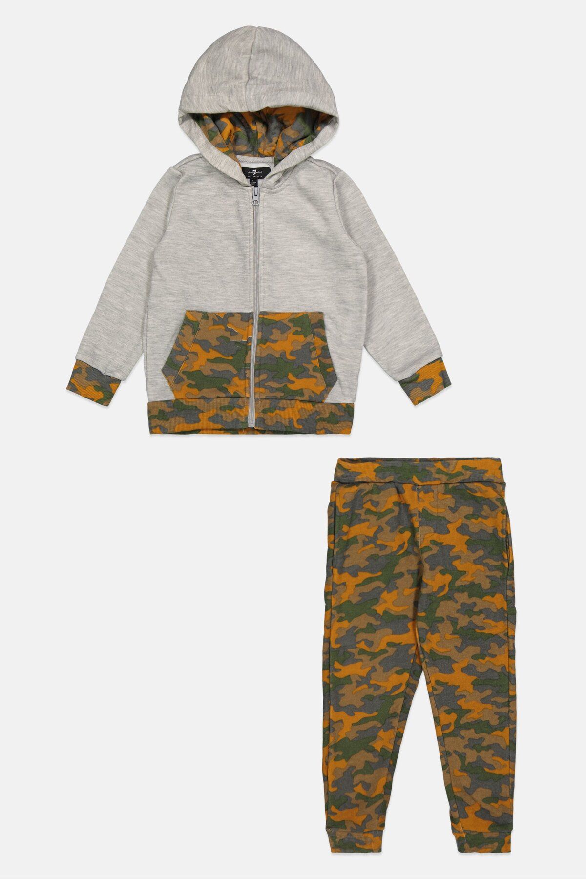 7 For All Mankind-Toddlers Boy 2 Pieces Camouflage Hoodie And Sweatpants, Grey Combo 1