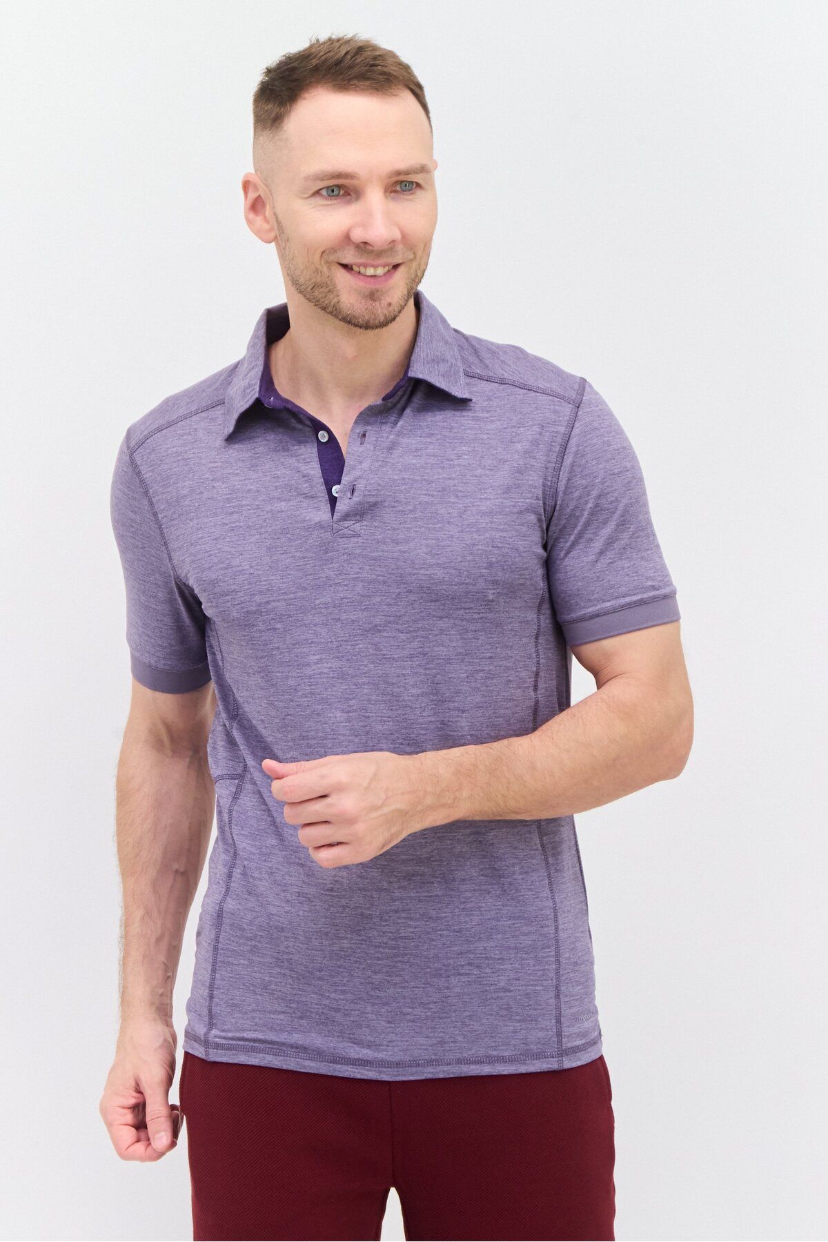 motion-Men Sportswear Fit Short Sleeve Tennis Polo Shirt, Purple Heather 1