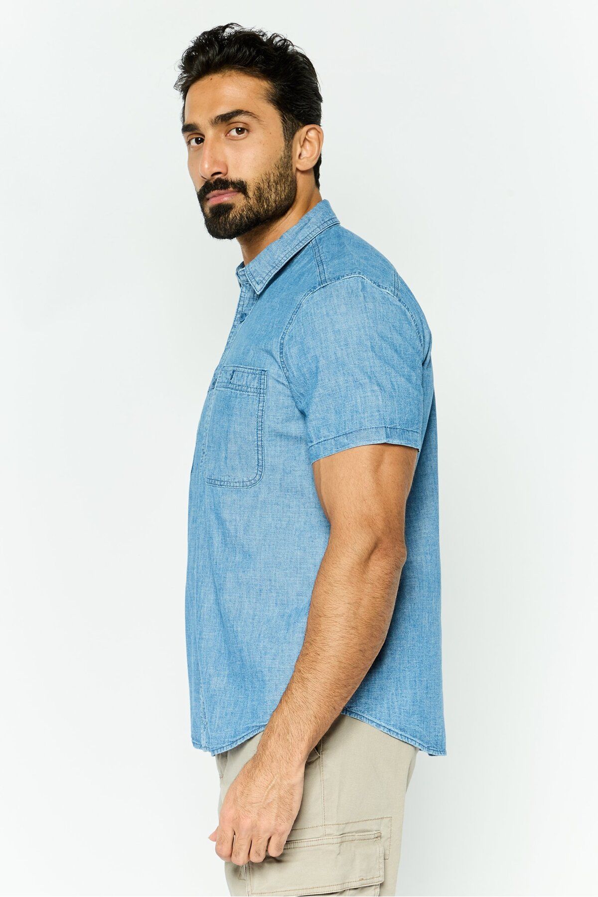 GAP-Men Regular Fit Solid Short Sleeves Casual Shirt, Blue 4