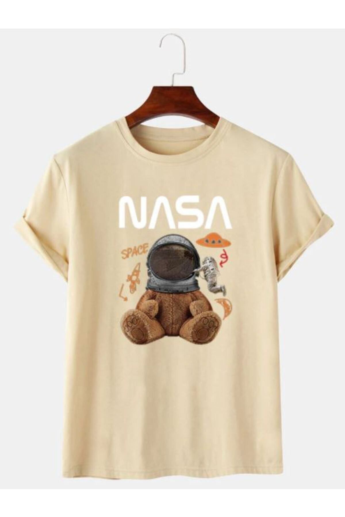 GIANTSTORE Unisex Beyaz Ayıcık Nasa Tshirt