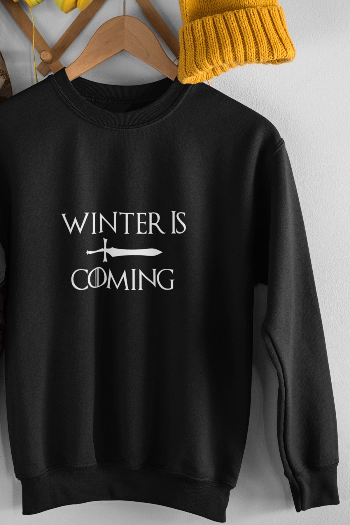 qoeuyl boutique Winter Is Coming Game Of Thrones Hediyelik Baskılı %100 Pamuklu Bisiklet Yaka Sweatshirt