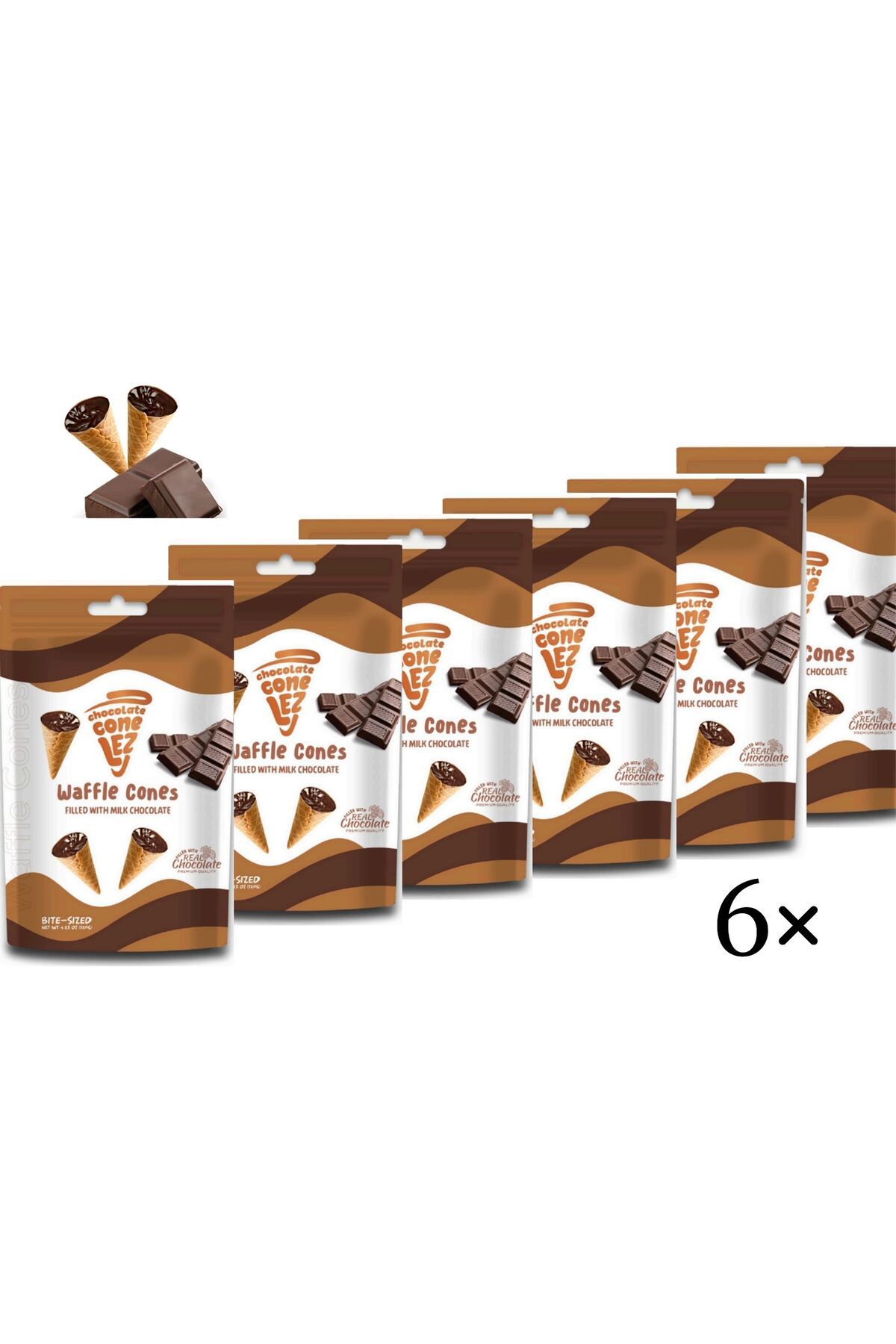 CONELEZ CHOCOLATE Sütlü Çikolata Dolgulu Waffle Mini Kornet 6'lı paket 120 gr