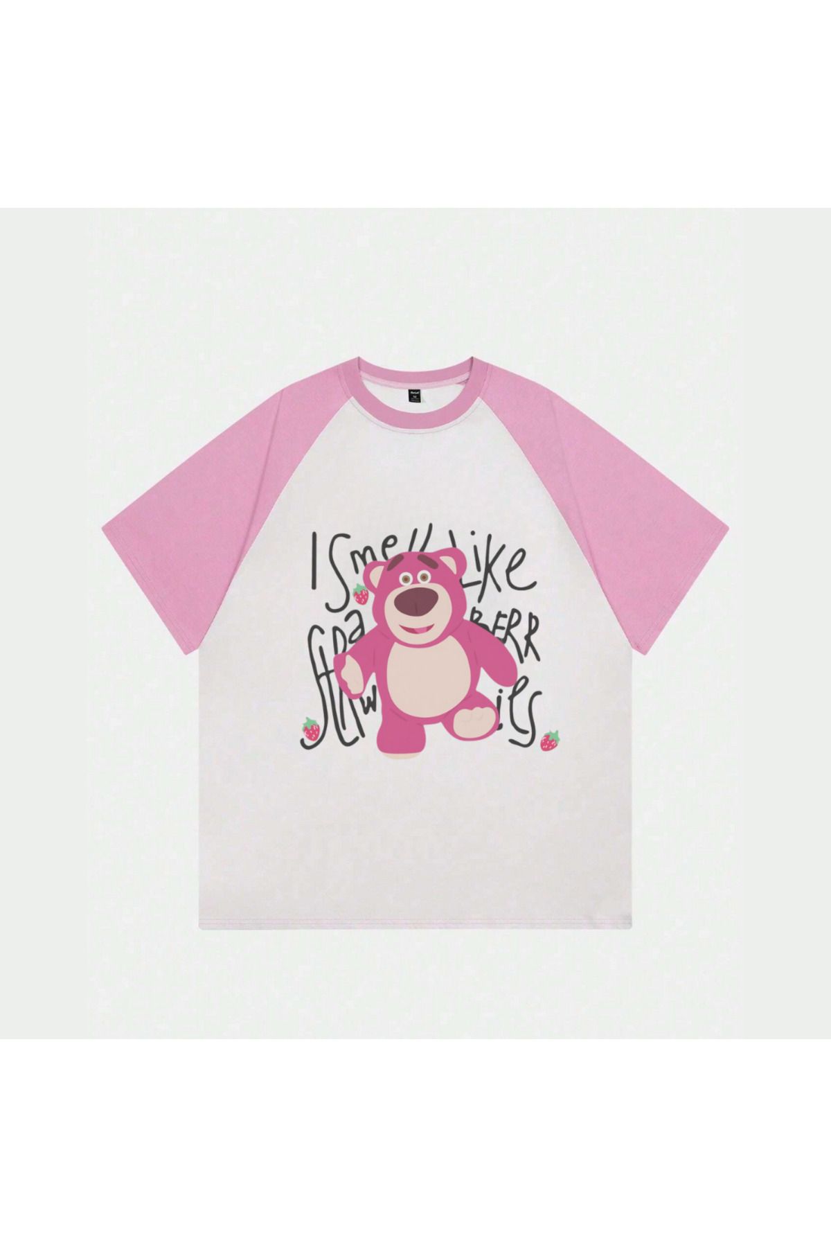 DEEFWEAR Very Kind  Beyaz Unisex Pembe Reglan Cute Bear T-Shirt