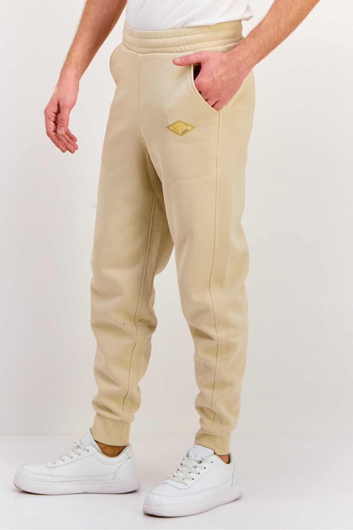 Esprit-Men Regular Fit Brand Logo Jogger Pants, Cream 2