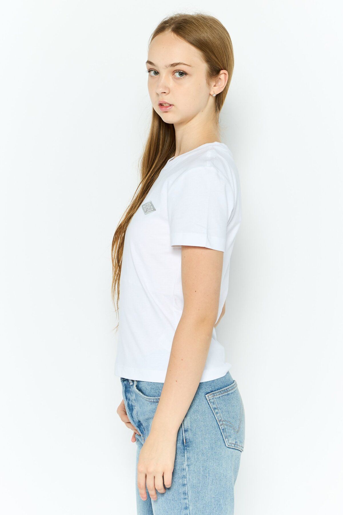 Esprit-Women Round Neck Short Sleeves Brand Logo T-Shirt, White 4