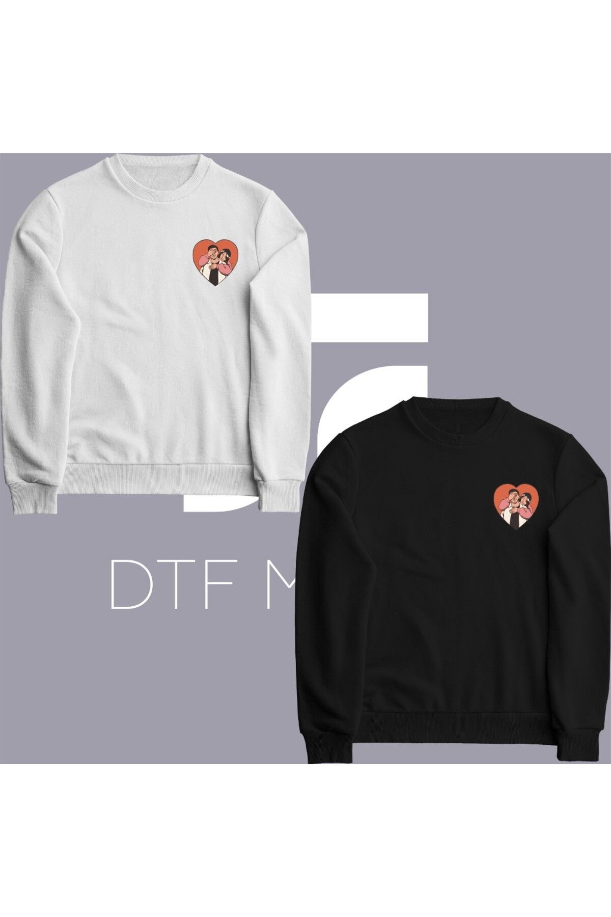 dtfmarkt 2'li Kalpli Couple Baskılı Sweatshirt