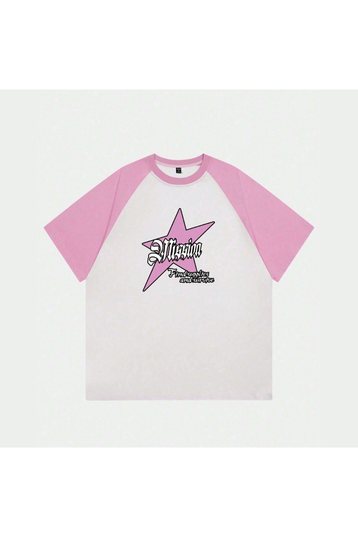 DESTİNE Loots  Beyaz Unisex Pembe Reglan Mission Star T-Shirt