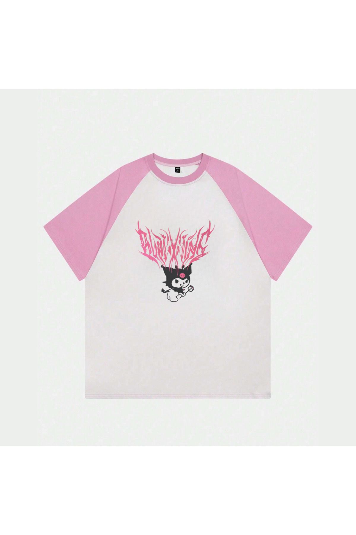 DEEFWEAR Very Kind  Beyaz Unisex Pembe Reglan Kuromi T-Shirt