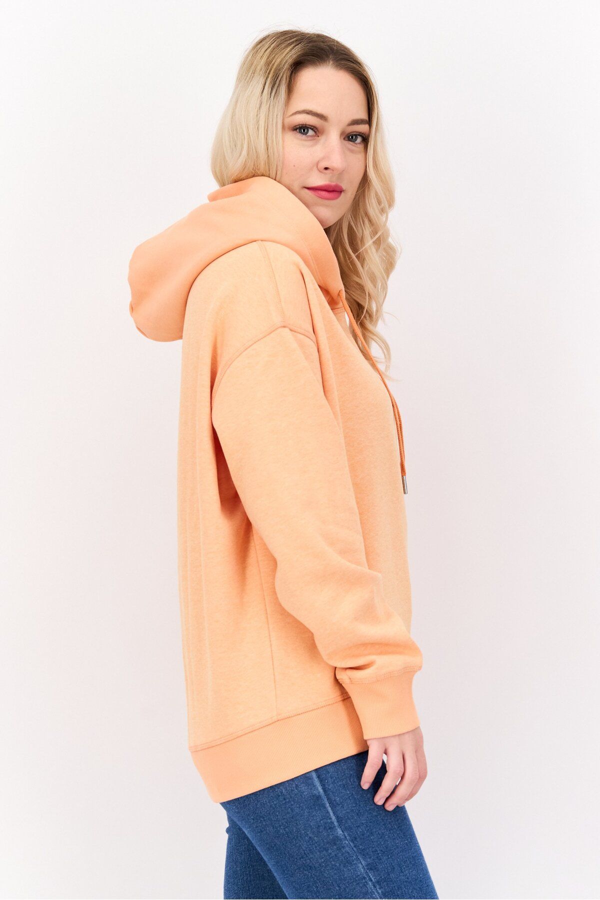 Esprit-Women Solid Long Sleeve Fleece Hoodie, Light Orange 2