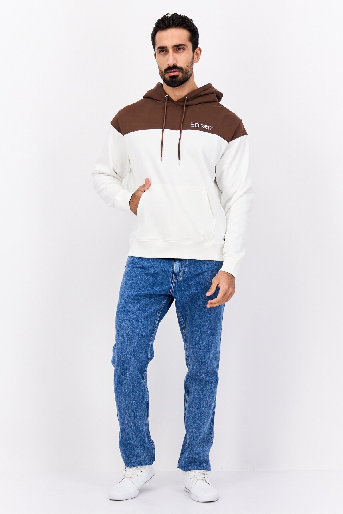 Esprit-Men Hooded Long Sleeves Two-Toned Sweatshirt, White 4