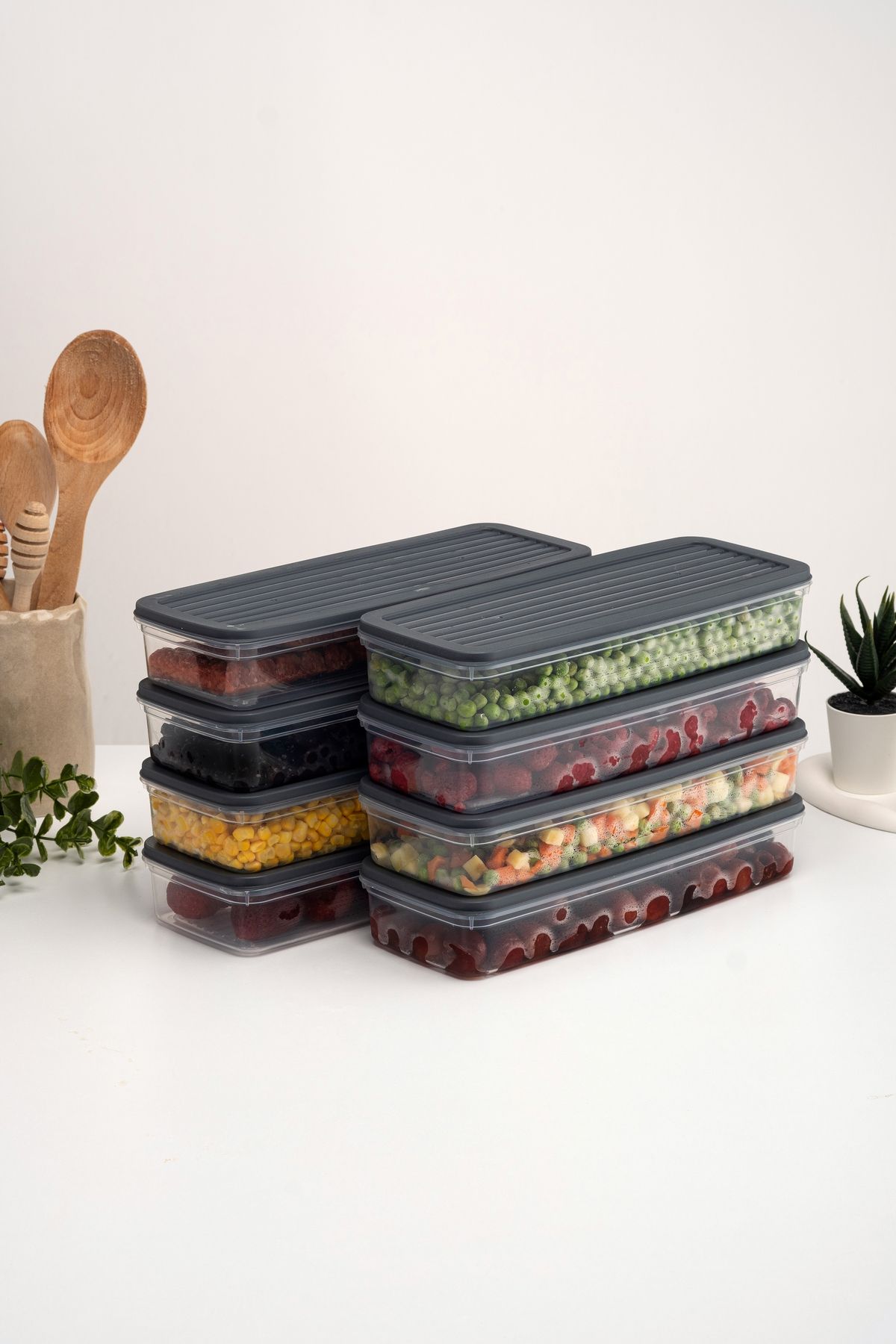 netteucuzluk-8-Piece Anthracite Refrigerator Organizer - Storage Container Suitable for Microwave and Freeze (8 X 1170 ml) 2