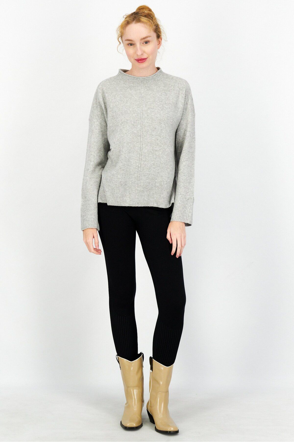 Esprit-Women High Neck Textured Sweater, Grey 2