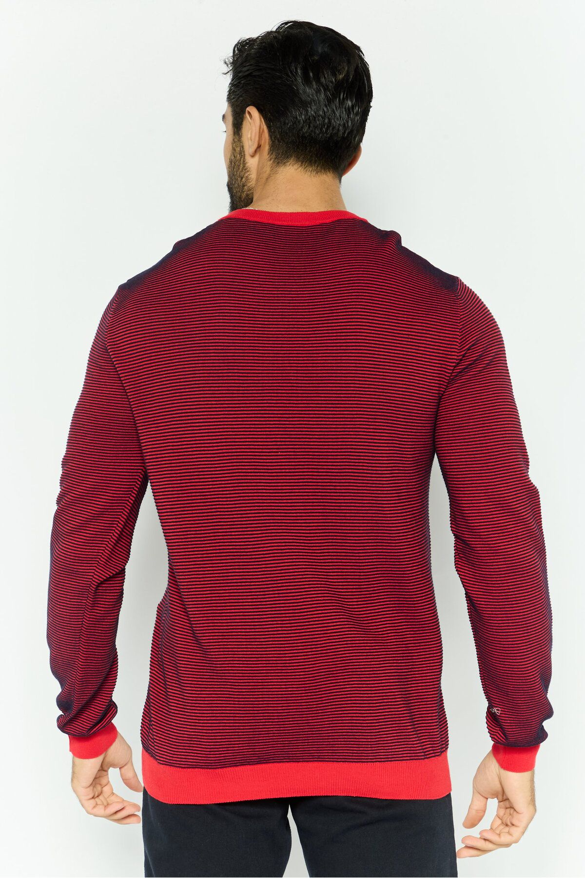 Trussardi Jeans-Men Crew Neck Long Sleeve Textured Sweater, Red 2