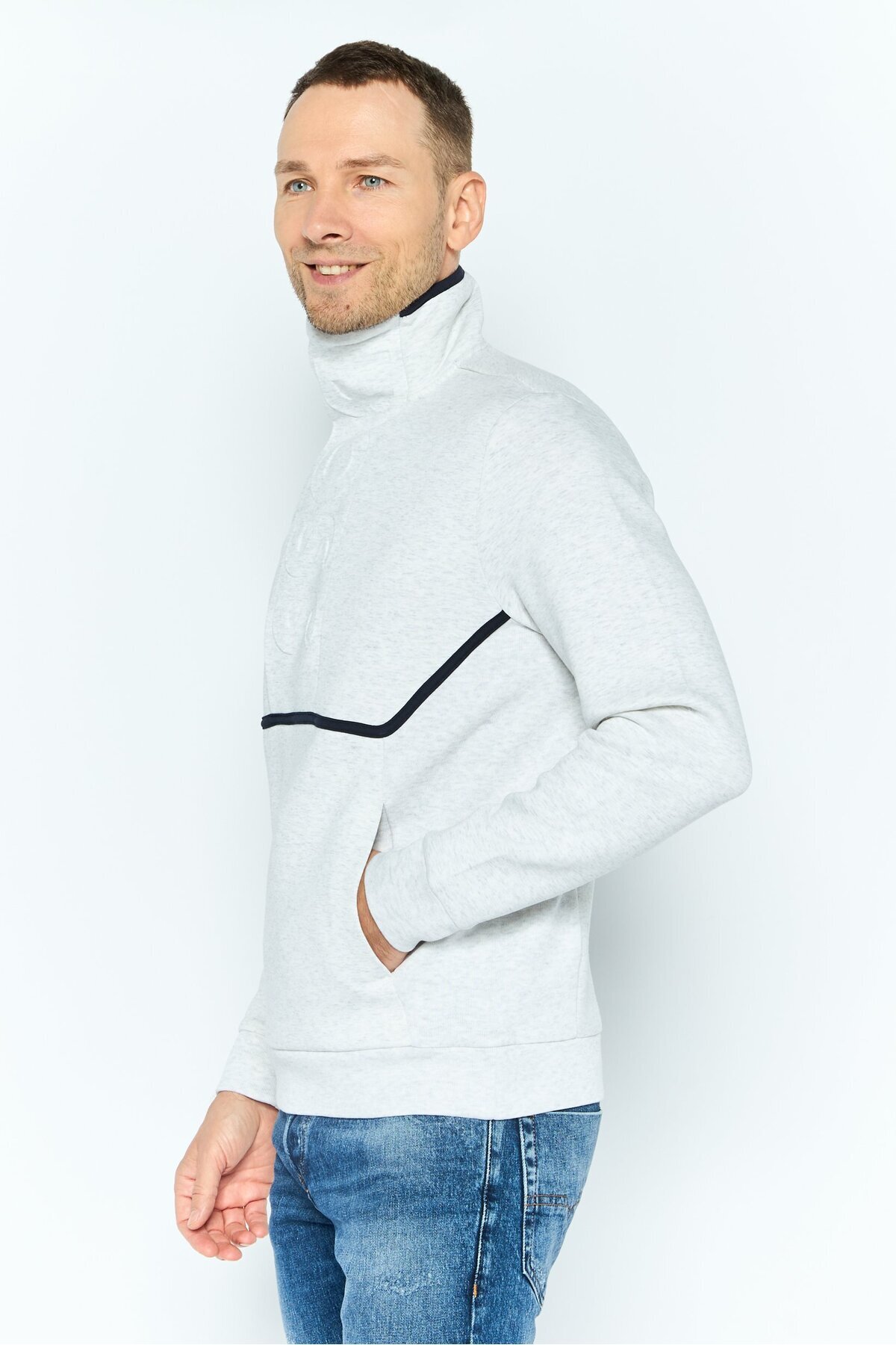BOSS-Men Mock Neck Heather Long Sleeves Sweatshirt, Light Grey 4