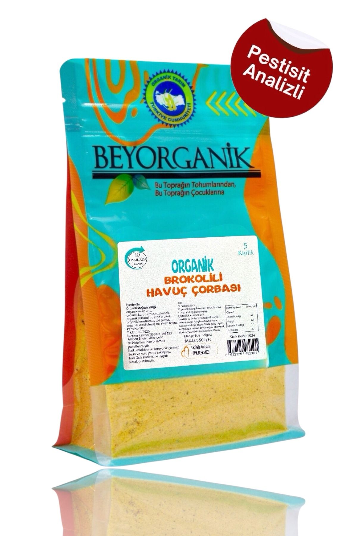 BEYORGANİK Organik Brokolili Havuç Çorbası 50gr (PESTİSİT VE AFLATOKSİN ANALİZLİ)