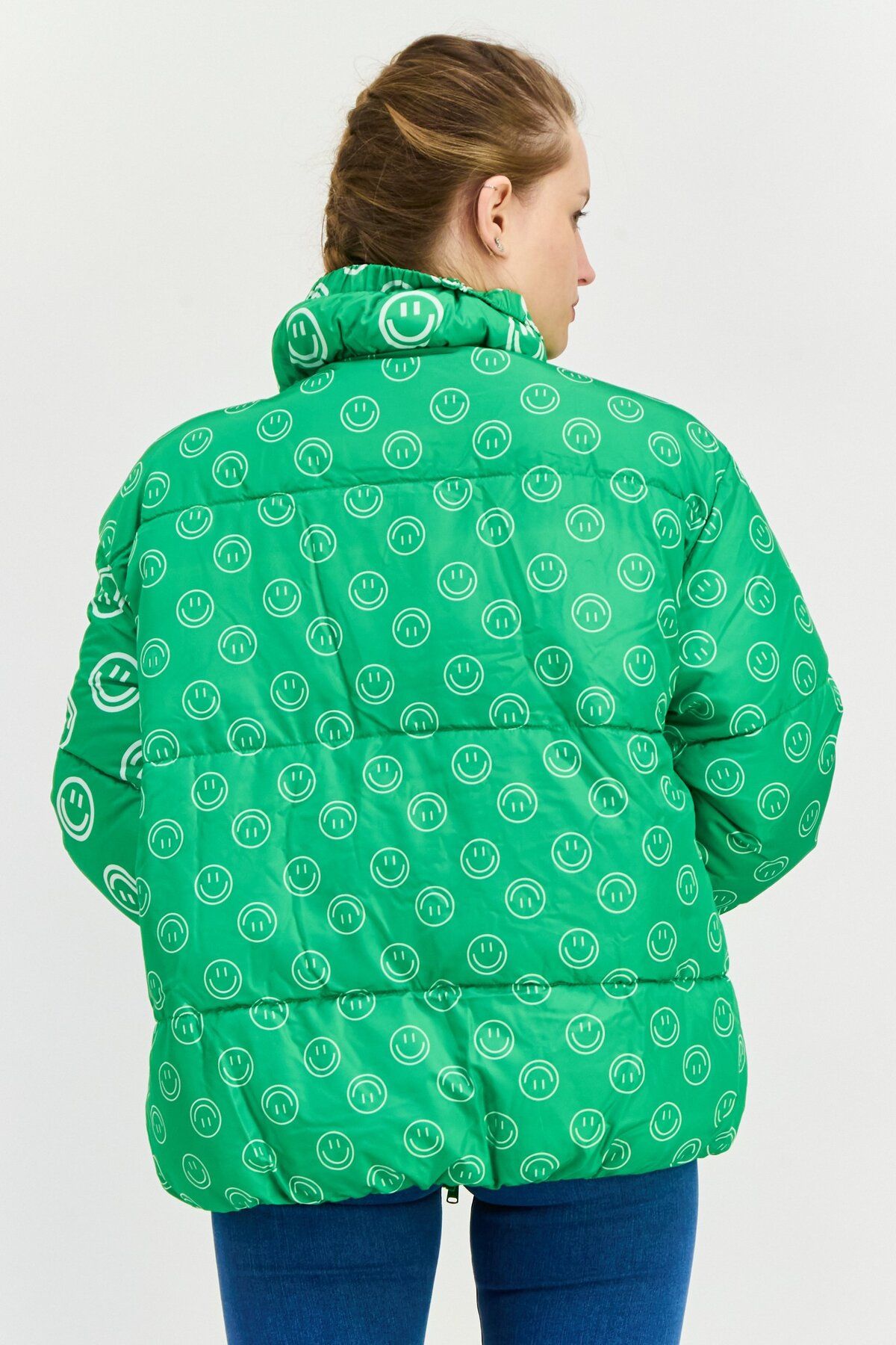 NATIVE YOUTH-Women Oversized Graphic Print Puffer Jacket, Green 2