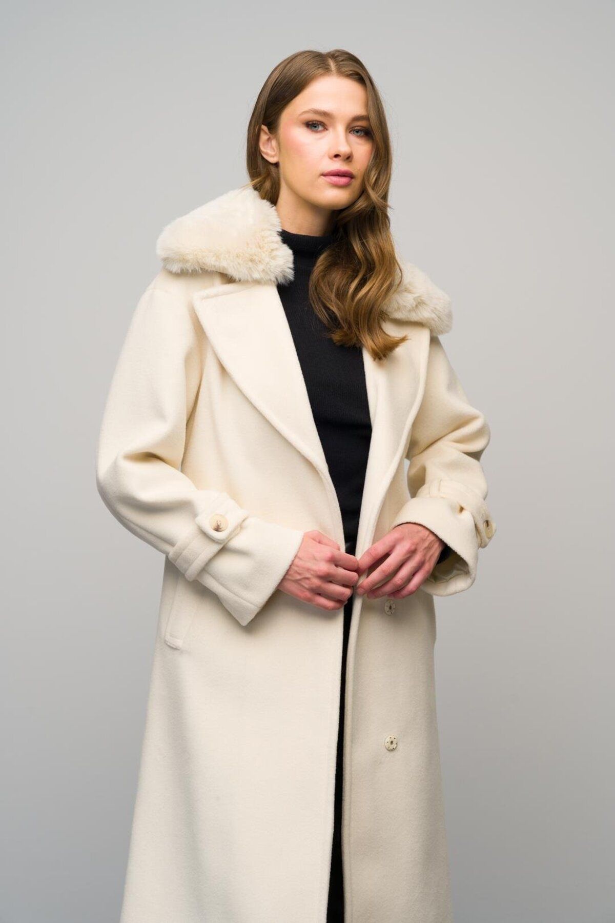 Olcay-Oversize палто - Сваляща се кожа и нисък ръкав, Екрю 3067 5