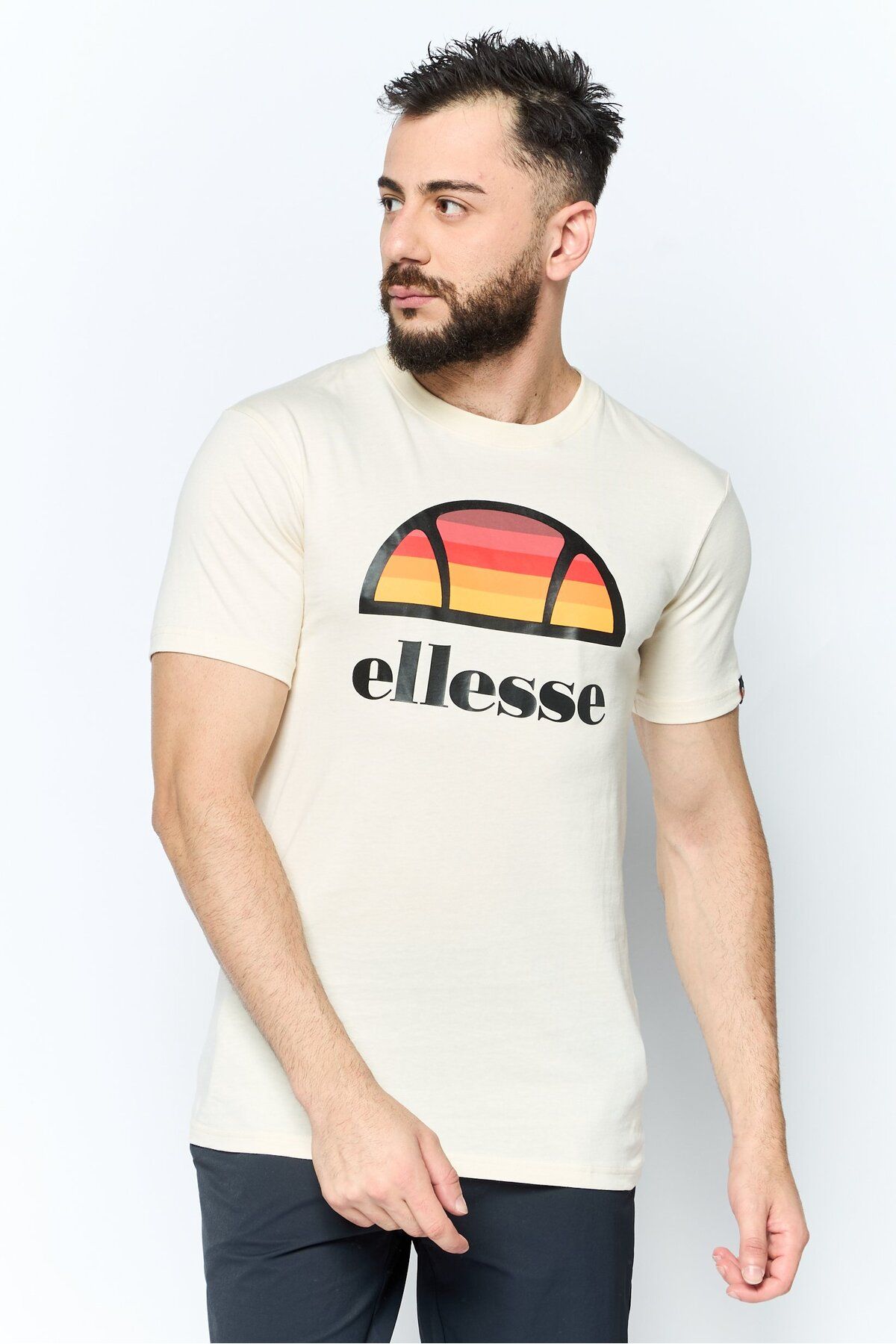 Ellesse-Men Crew Neck Short Sleeve Brand Logo T Shirt, Off White 1