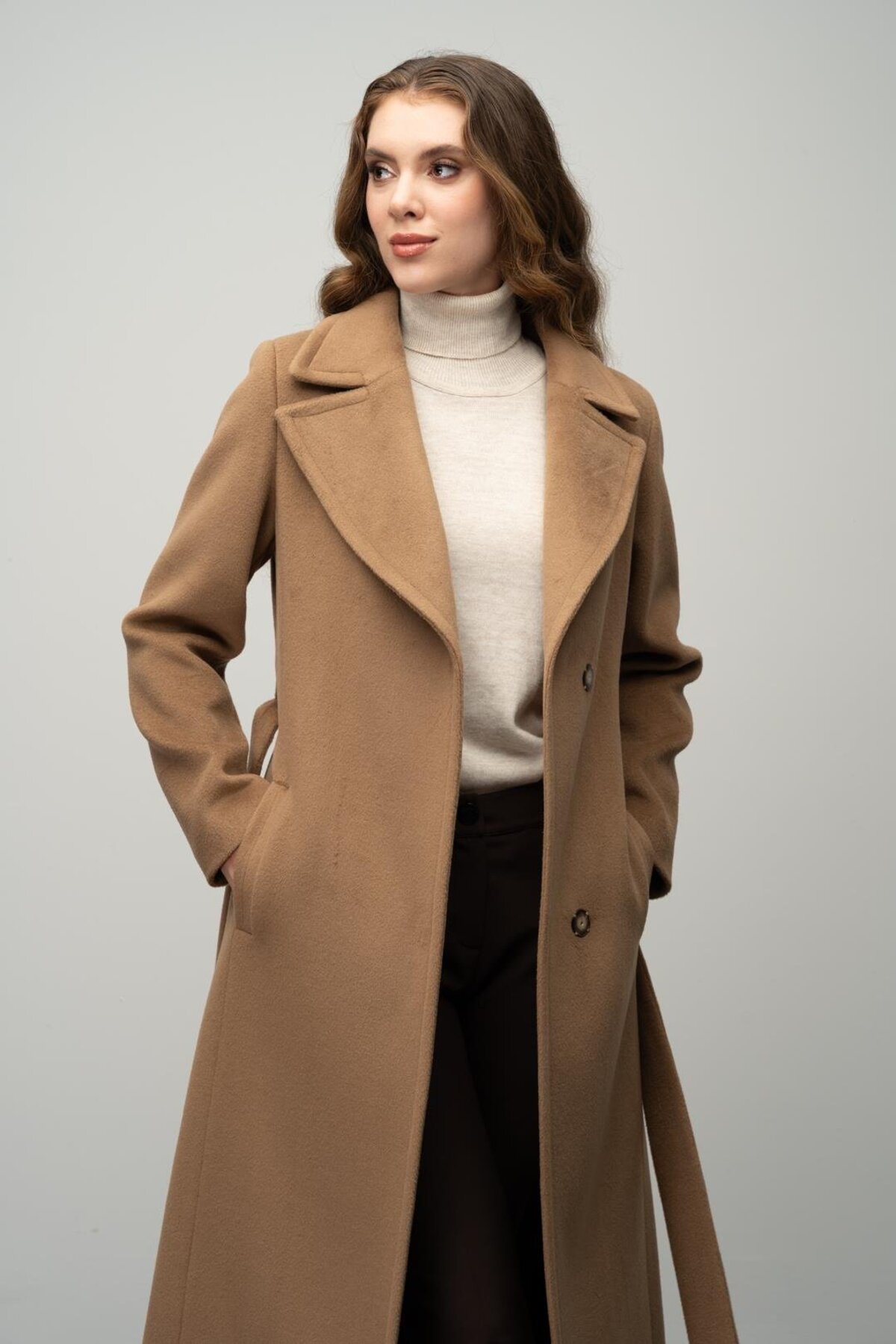 Olcay  Çıt Çıt Kapamalı Belden Bağlamalı Exclusive Kaban K. KAMEL 3057 - Görsel 5