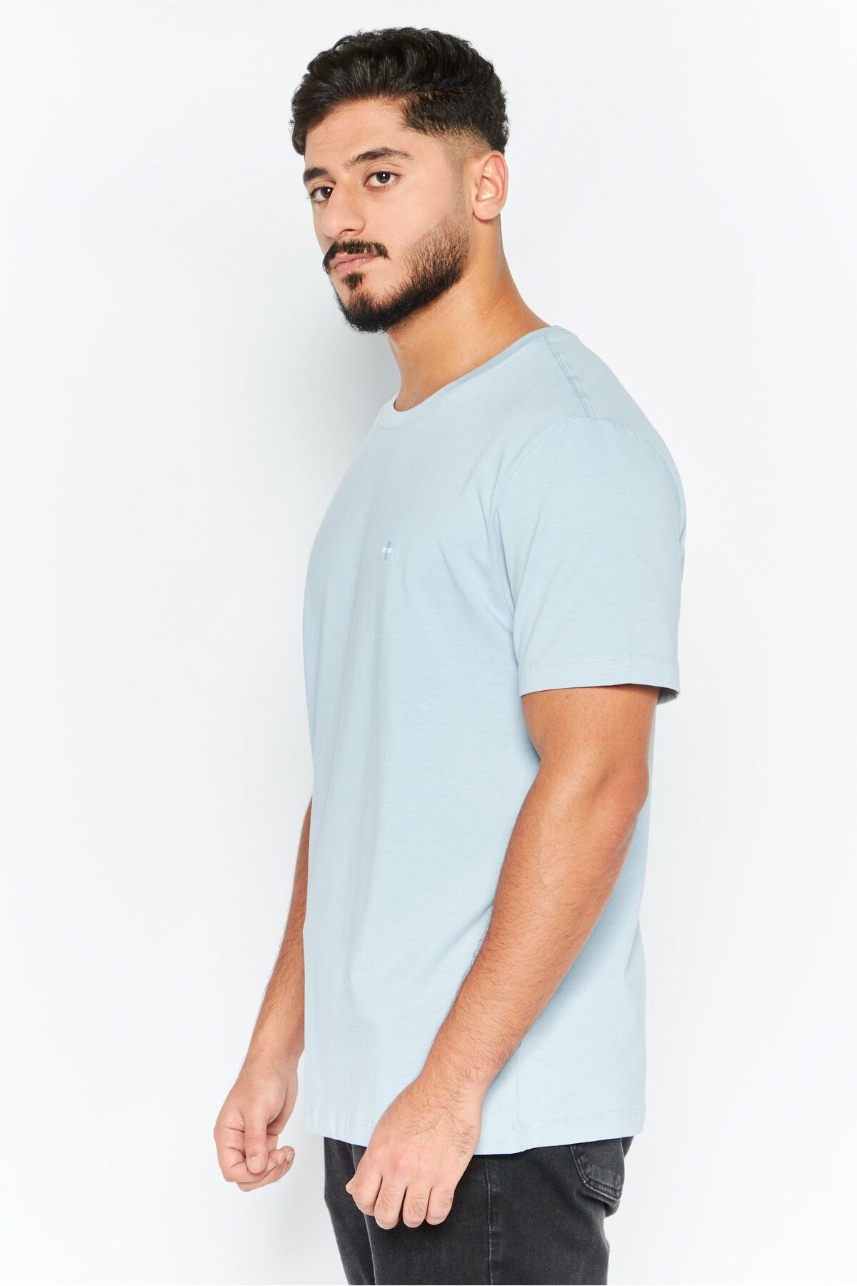 Vince Camuto-Men Crew Neck Short Sleeves Plain T-Shirt, Sage Blue 3