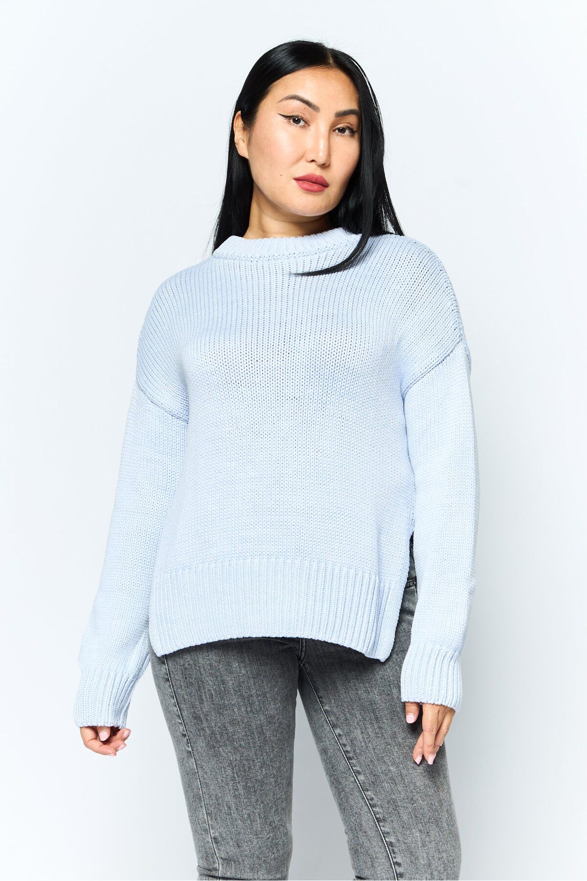 Hugo Boss-Women Crew Neck Textured Sweater, Light Blue 1