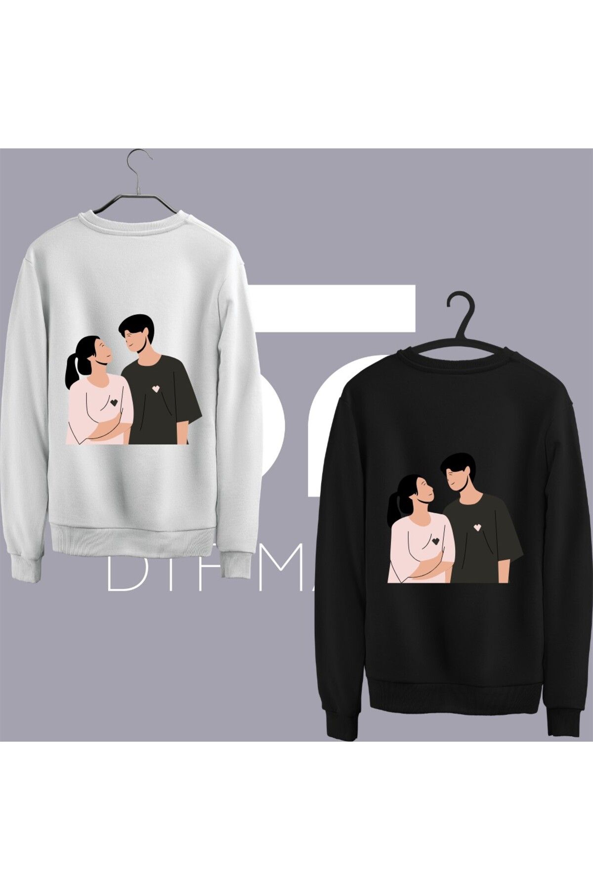 dtfmarkt 2'li Sevimli Çift Sırt Baskılı Sweatshirt