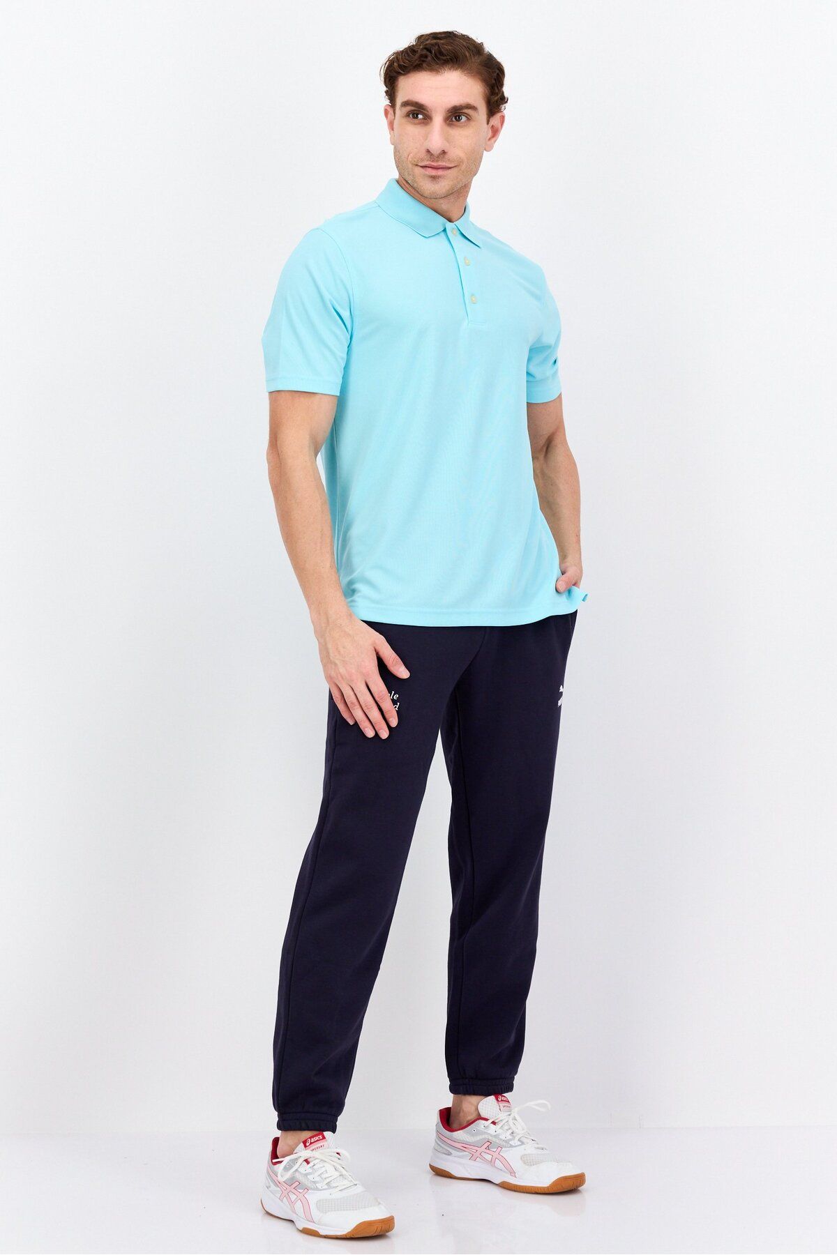 Greg Norman-Men Sportswear Fit Short Sleeve Training Polo Shirt, Turquoise 4