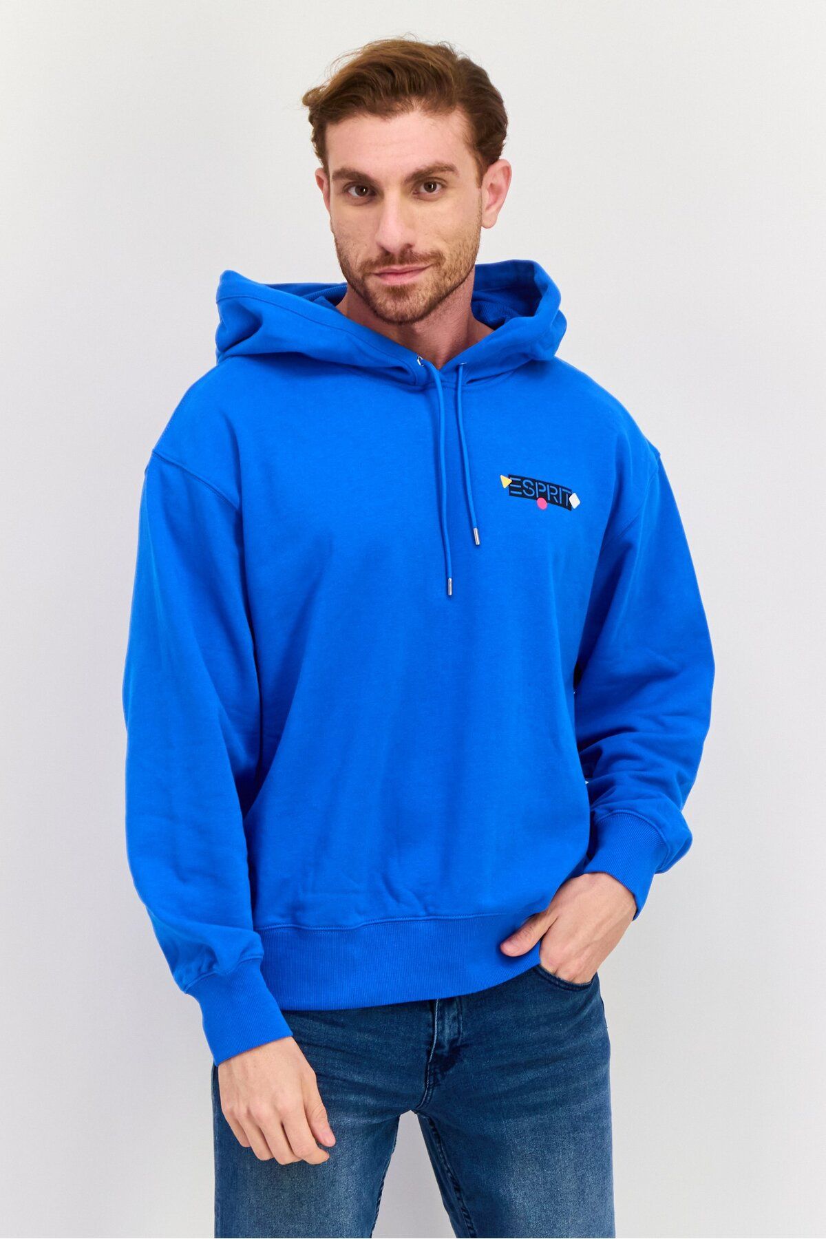 Esprit-Men Brand Logo Long Sleeves Hoodie, Blue 1