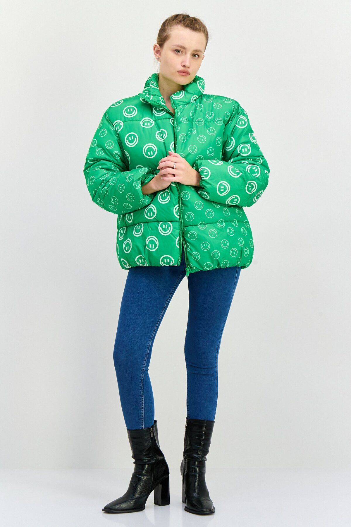 NATIVE YOUTH-Women Oversized Graphic Print Puffer Jacket, Green 4