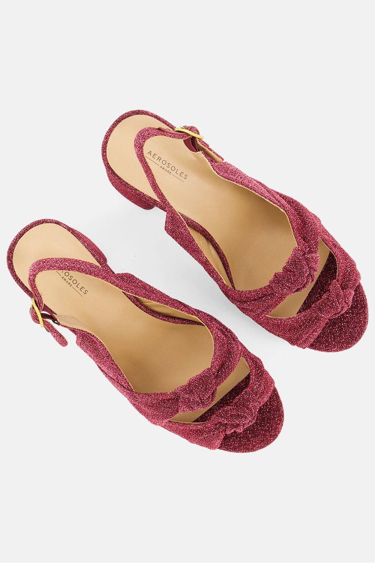 Aerosoles-Women Adjustable Buckle Metallic High Heel Sandals, Maroon 4