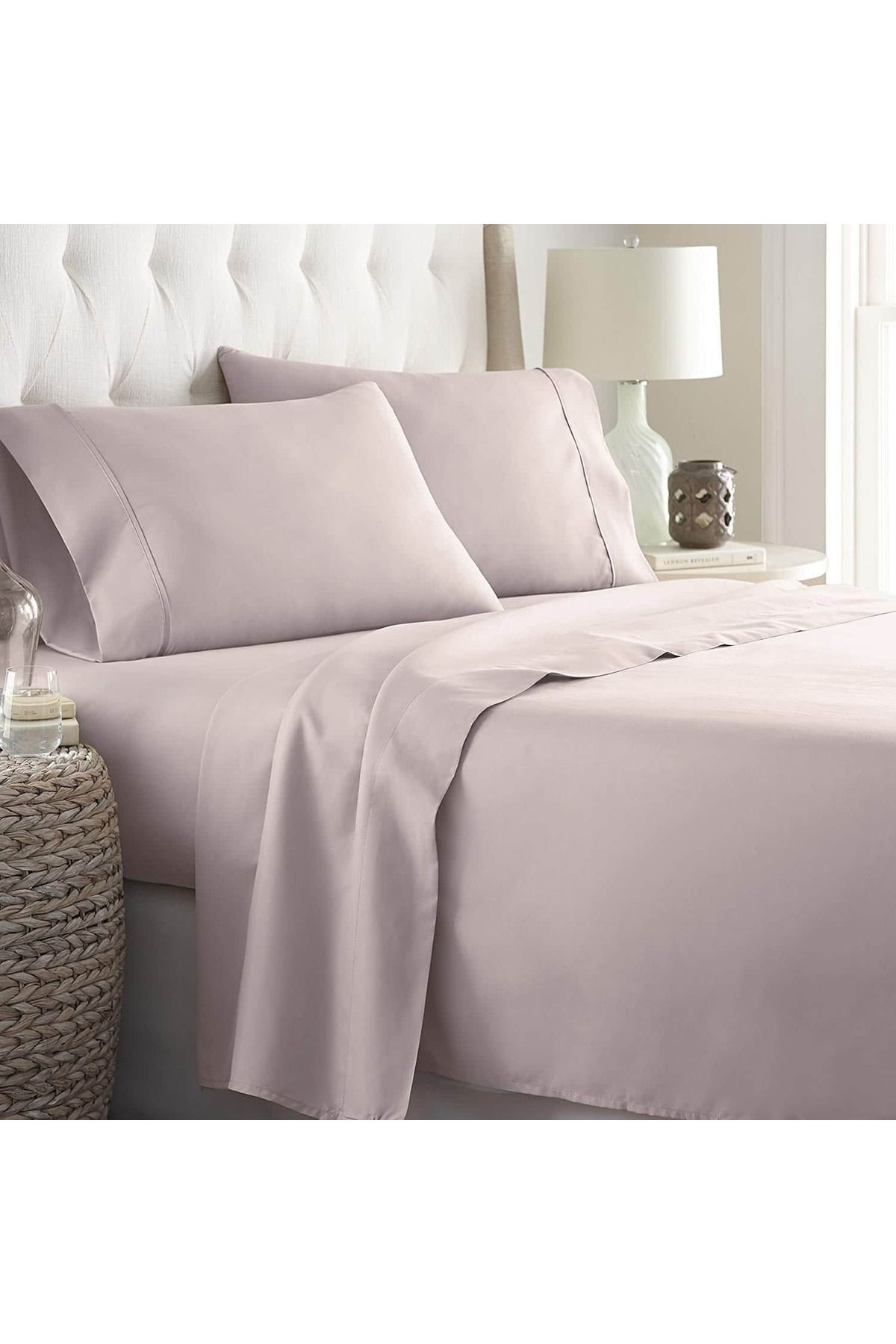 Orange Bed & Bath-Stitsh | 100% Cotton Single Size Sheet Set, 3 Pieces, 300 Stitches | Lilac | 191 × 137 cm 1