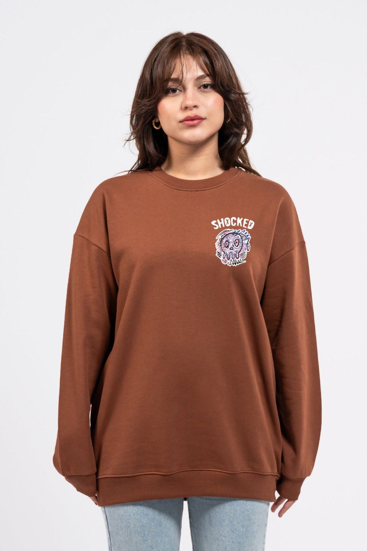 LUMARTA Oversize Göğüste Shocked Baskılı Sweatshirt