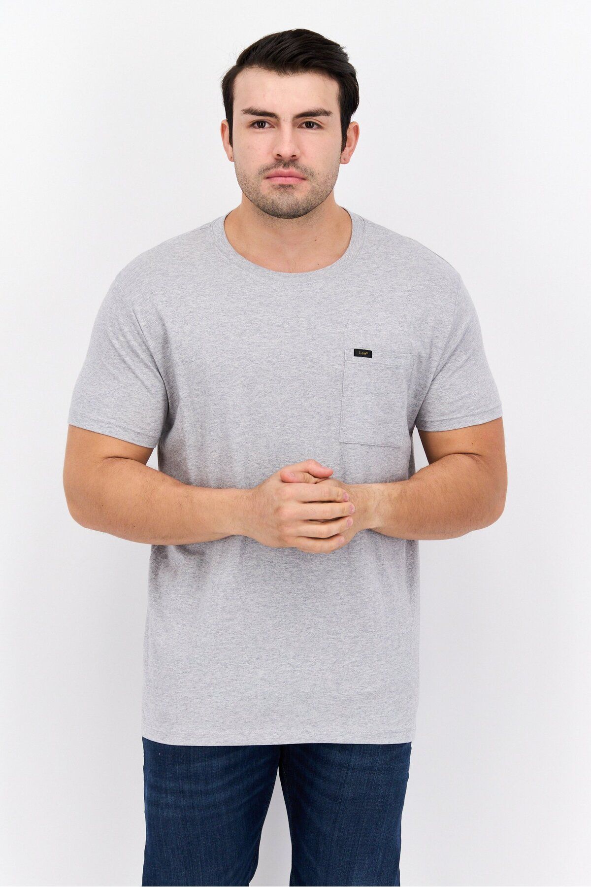 Lee-Men Slim Fit Crew Neck Short Sleeves Brand Logo T-Shirt, Grey 1