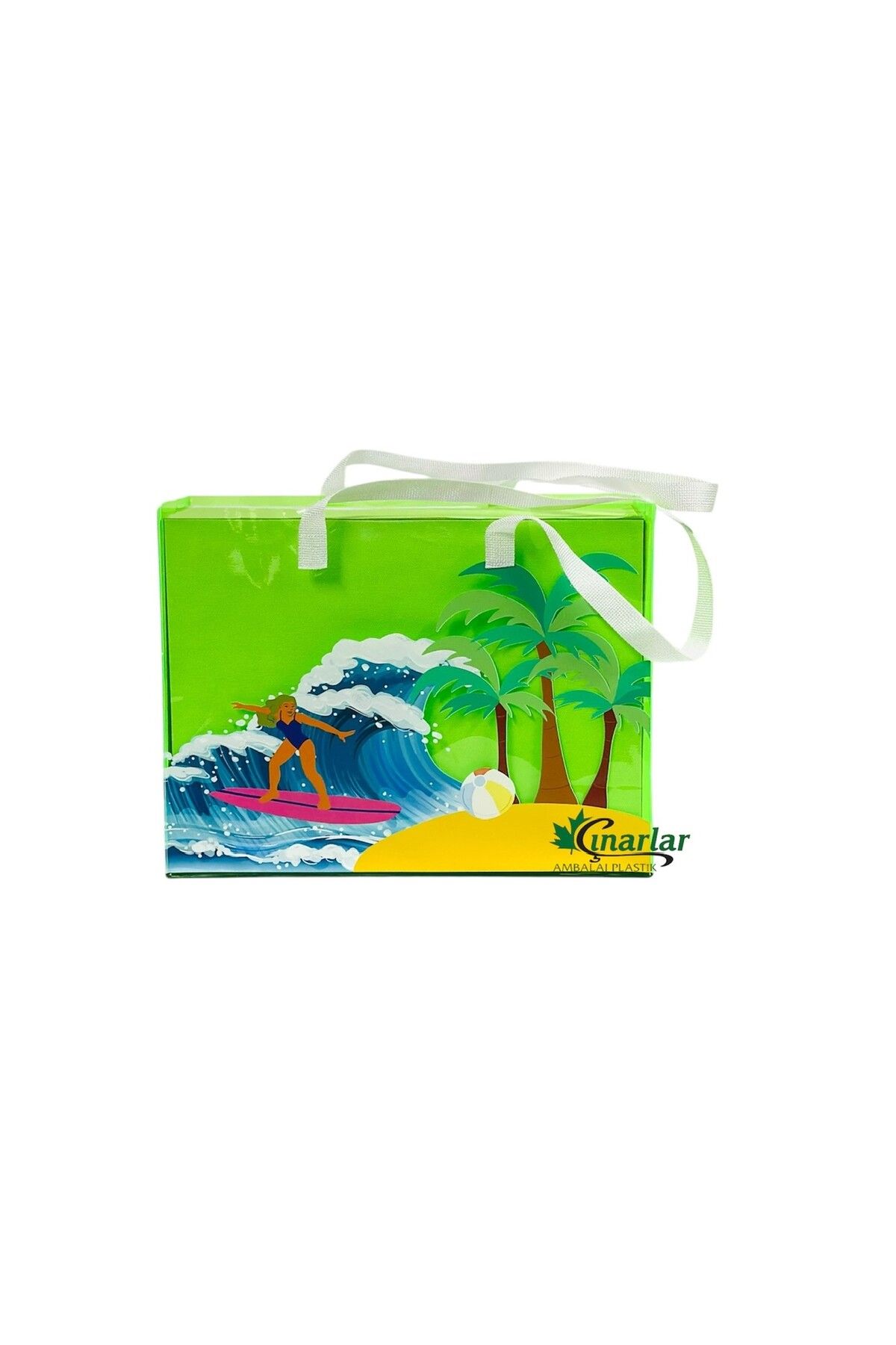 Beach Time Yeşil Pvc Baskılı Plaj Çantası