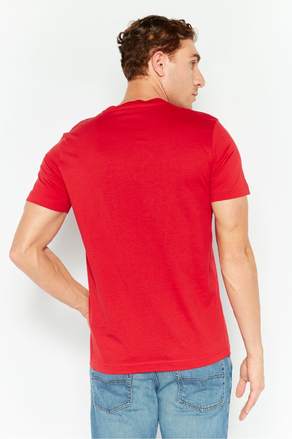 Diesel-Men Crew Neck Short Sleeve Brand Logo  T-Shirt, Red 4