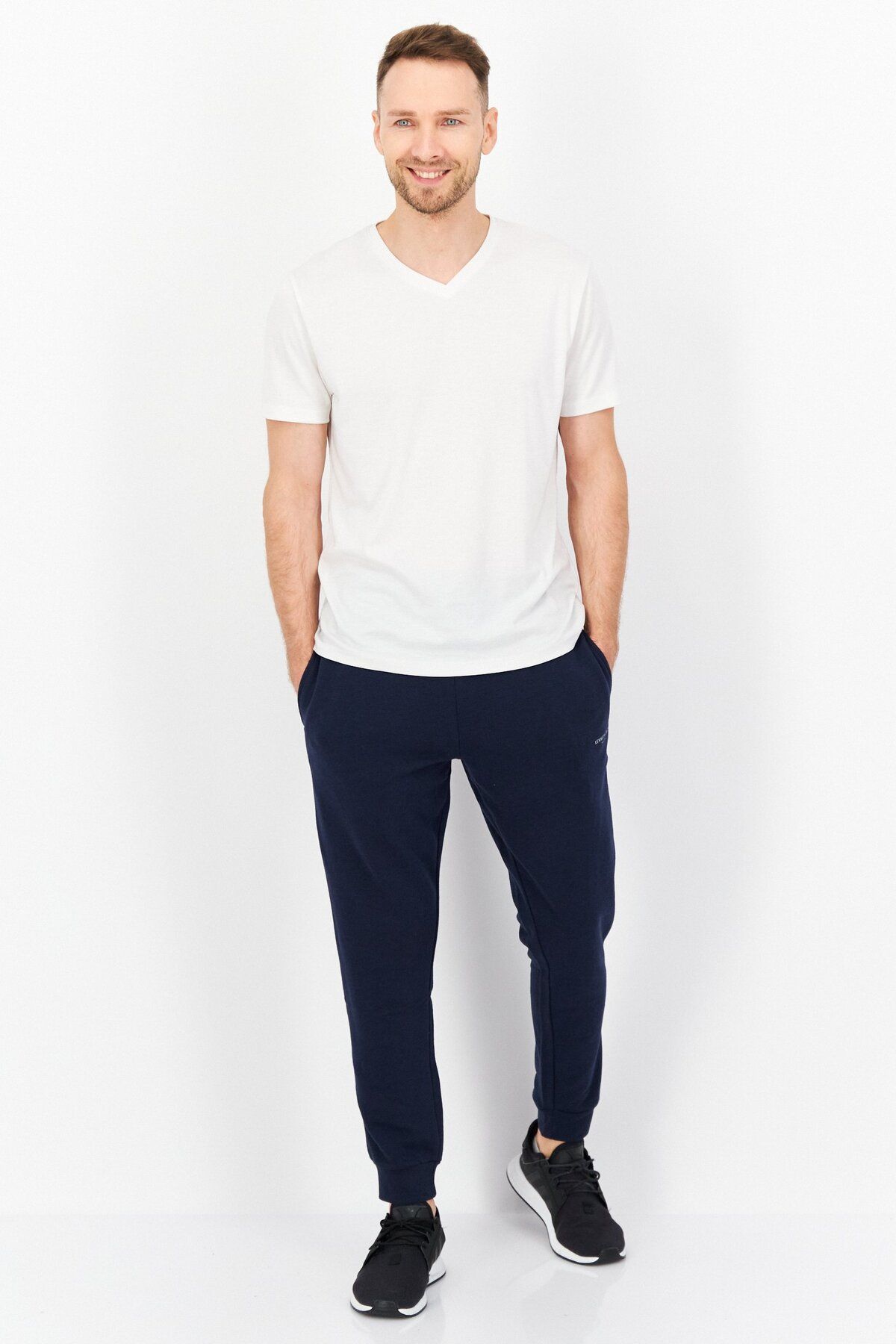 Kenneth Cole-Men Drawstring Brand Logo Jogger Pants, Navy Blue 2