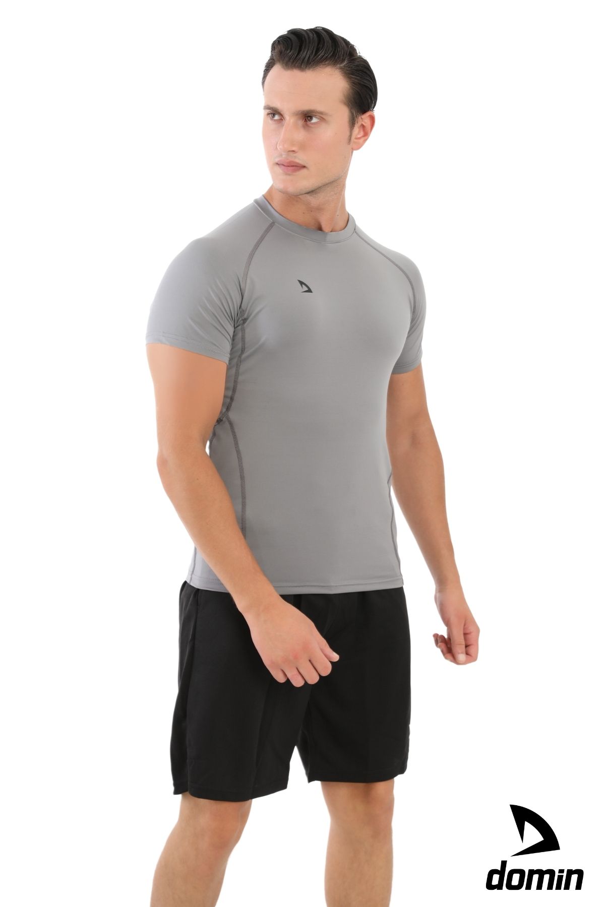 DOMİN SPOR-Tricou pentru bărbați cu mânecă scurtă, gri Compression Fitness Gym Body 4