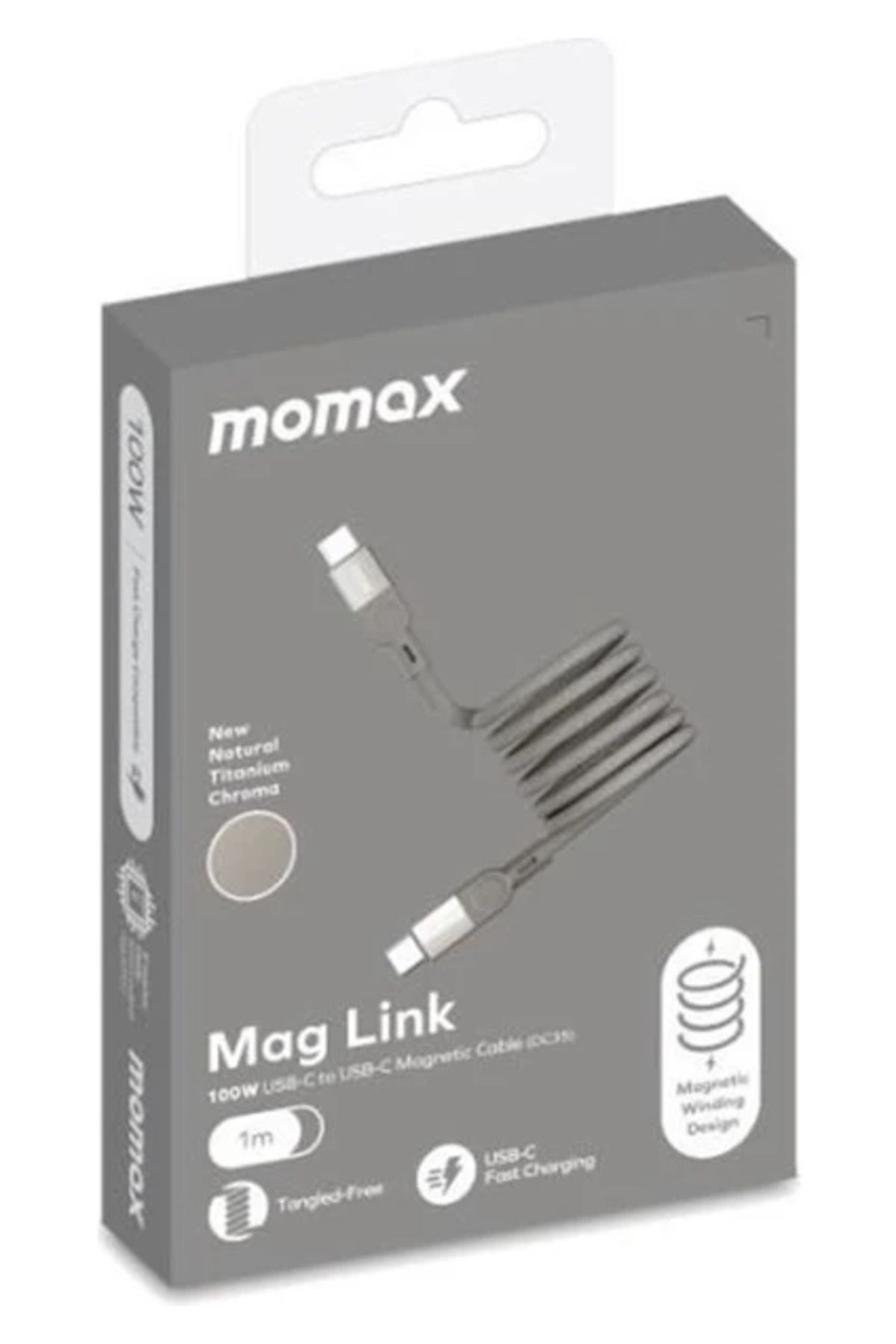 Momax Mag Link 100W USB-C - Manyetik 1m Kablo - DC35L Doğal Titanyum