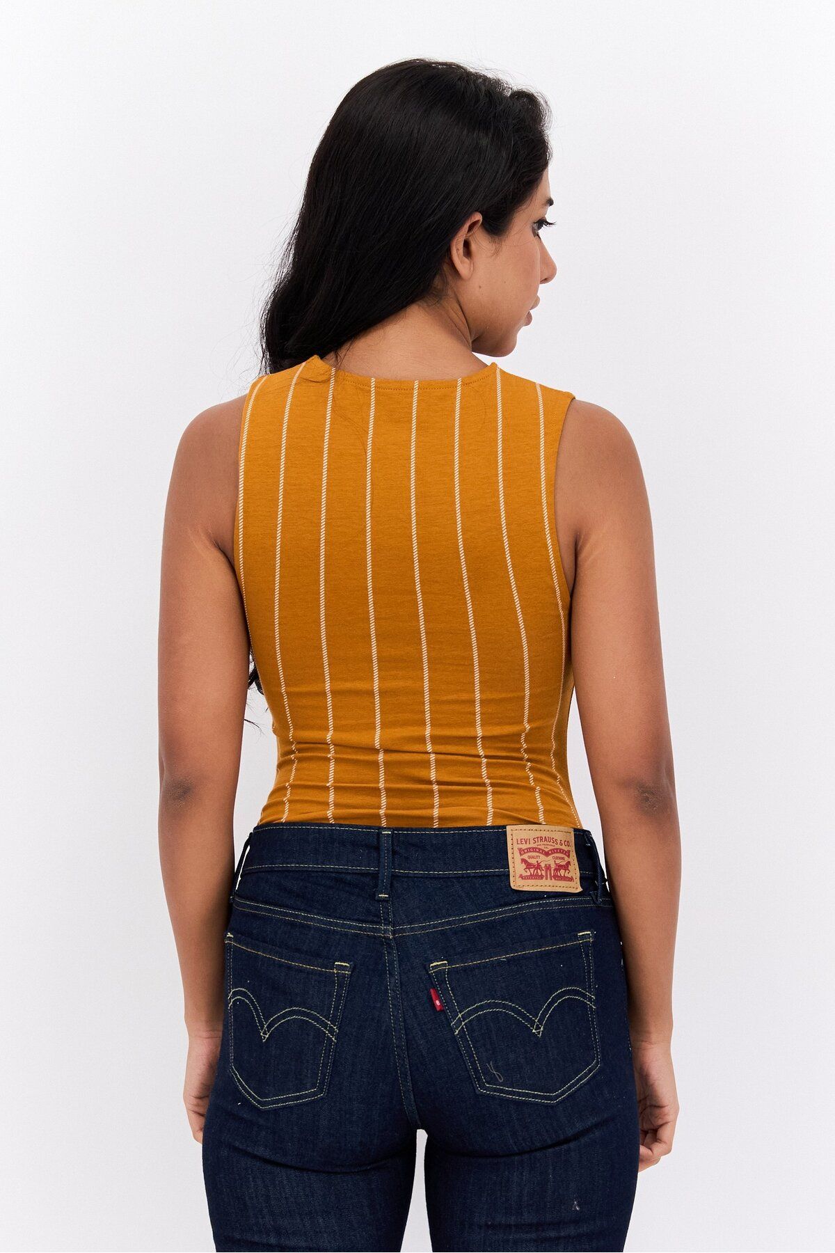 Undiz-Women Graphic Sleeveless Bodysuit, Mustard Combo 3