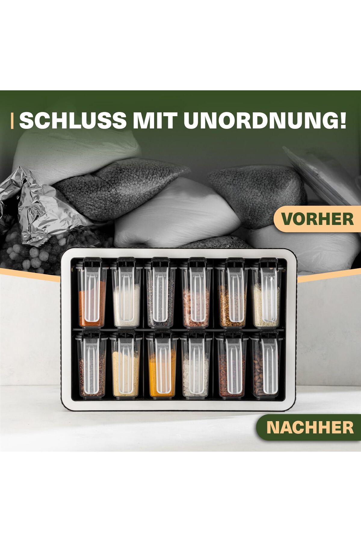Viwares-Gewürzdosen 12er Set mit Wandhalterung und Löffeln, Luftdicht, BPA-frei, Transparent 6