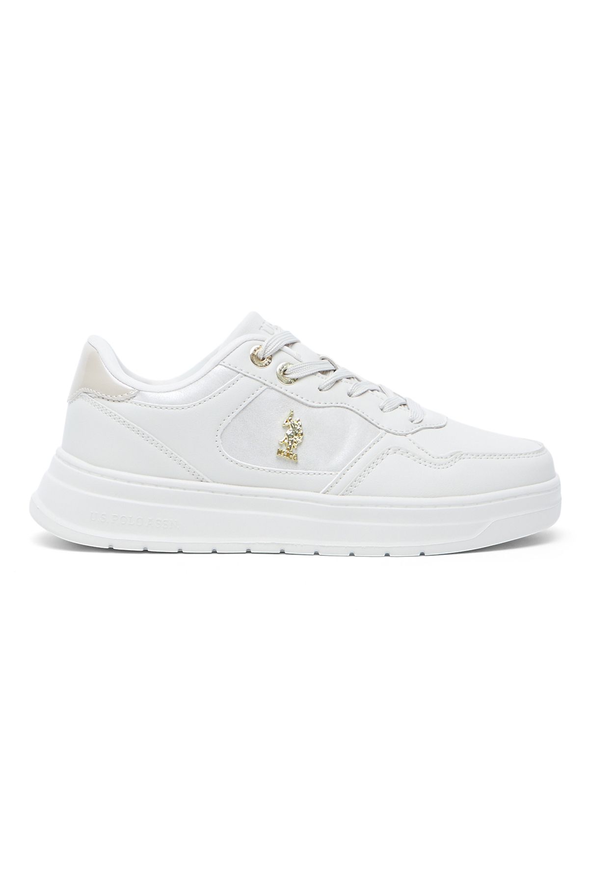U.S. Polo Assn.-حذاء رياضي نسائي كاجوال منخفض الرقبة باللون البيج مع علامة تجارية مميزة لإطلالة أنيقة 1